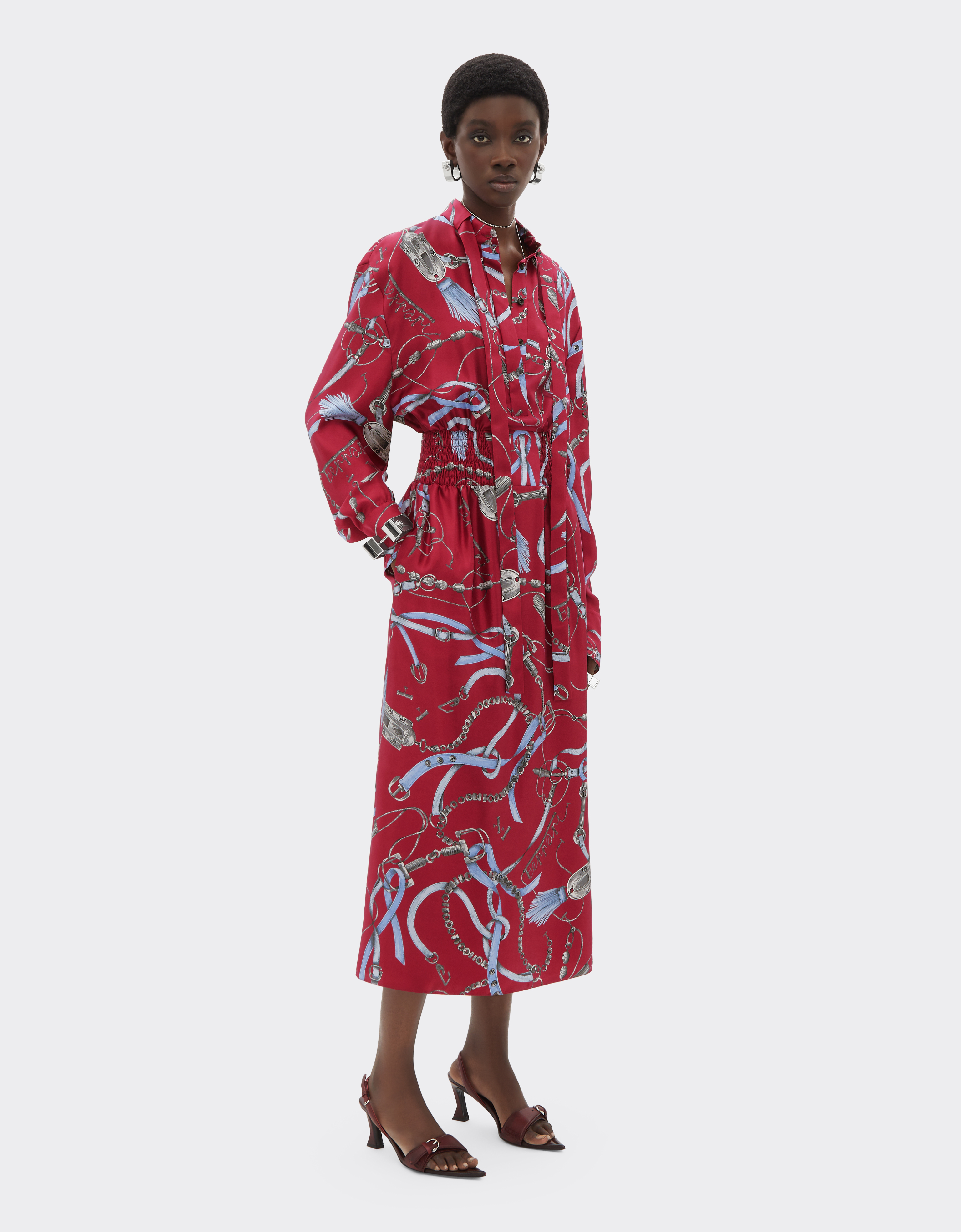 Ferrari Closet Print Silk Dress In Red