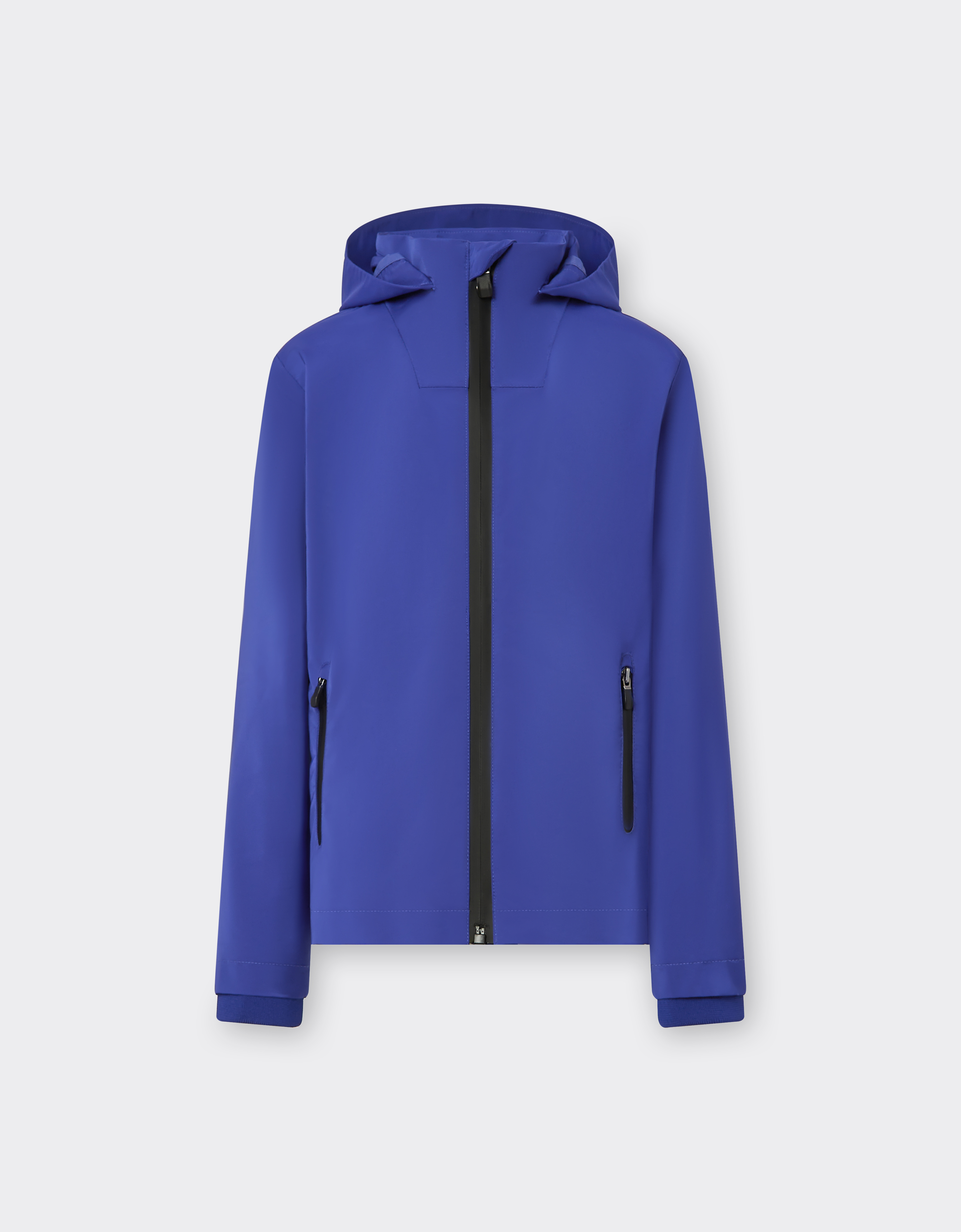 Ferrari Jacket In Technical Fabric With Hood And  Shield Detail In Antique Blue