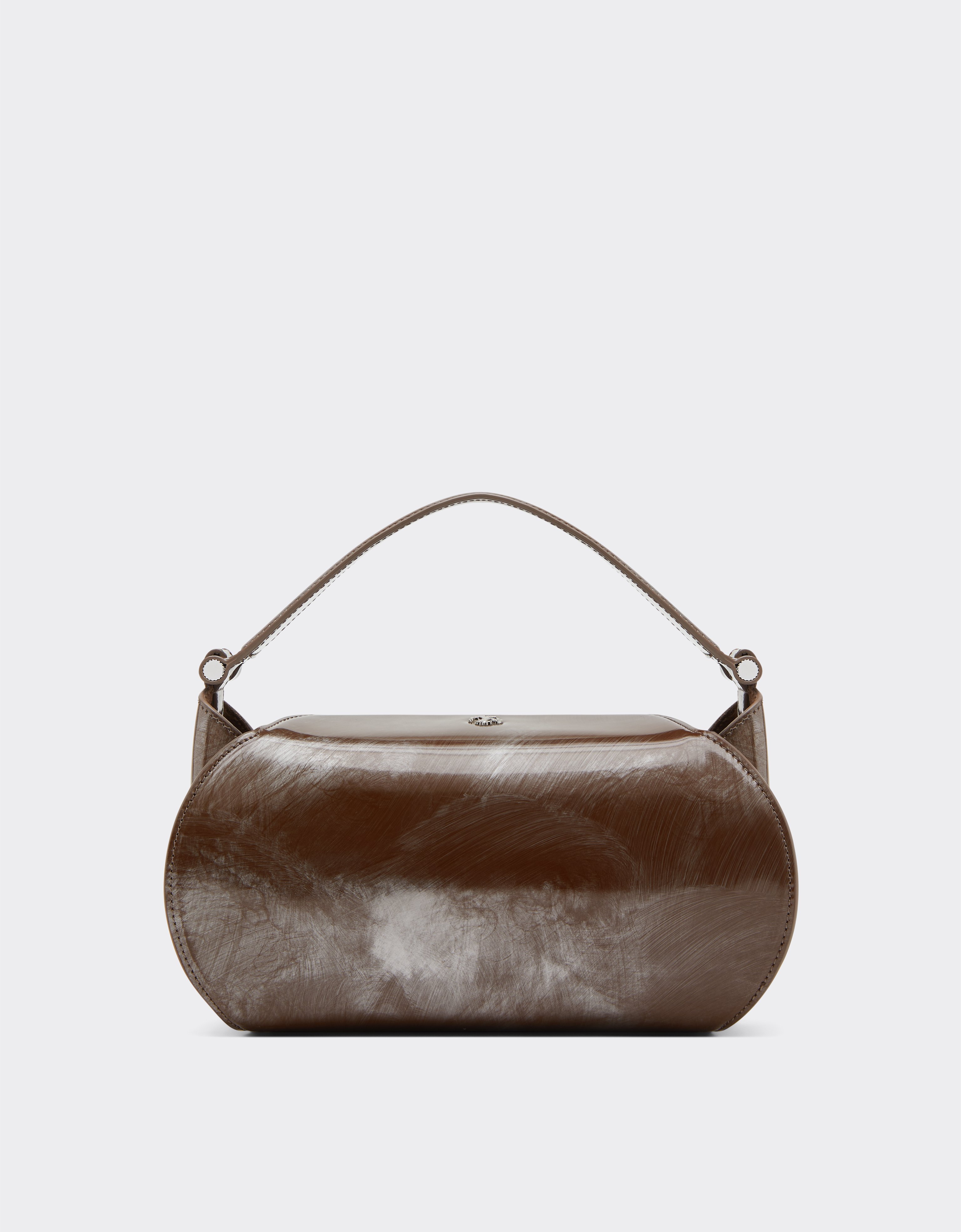 Ferrari La Dino Top Handle Bag In Abraded Leather In Silver