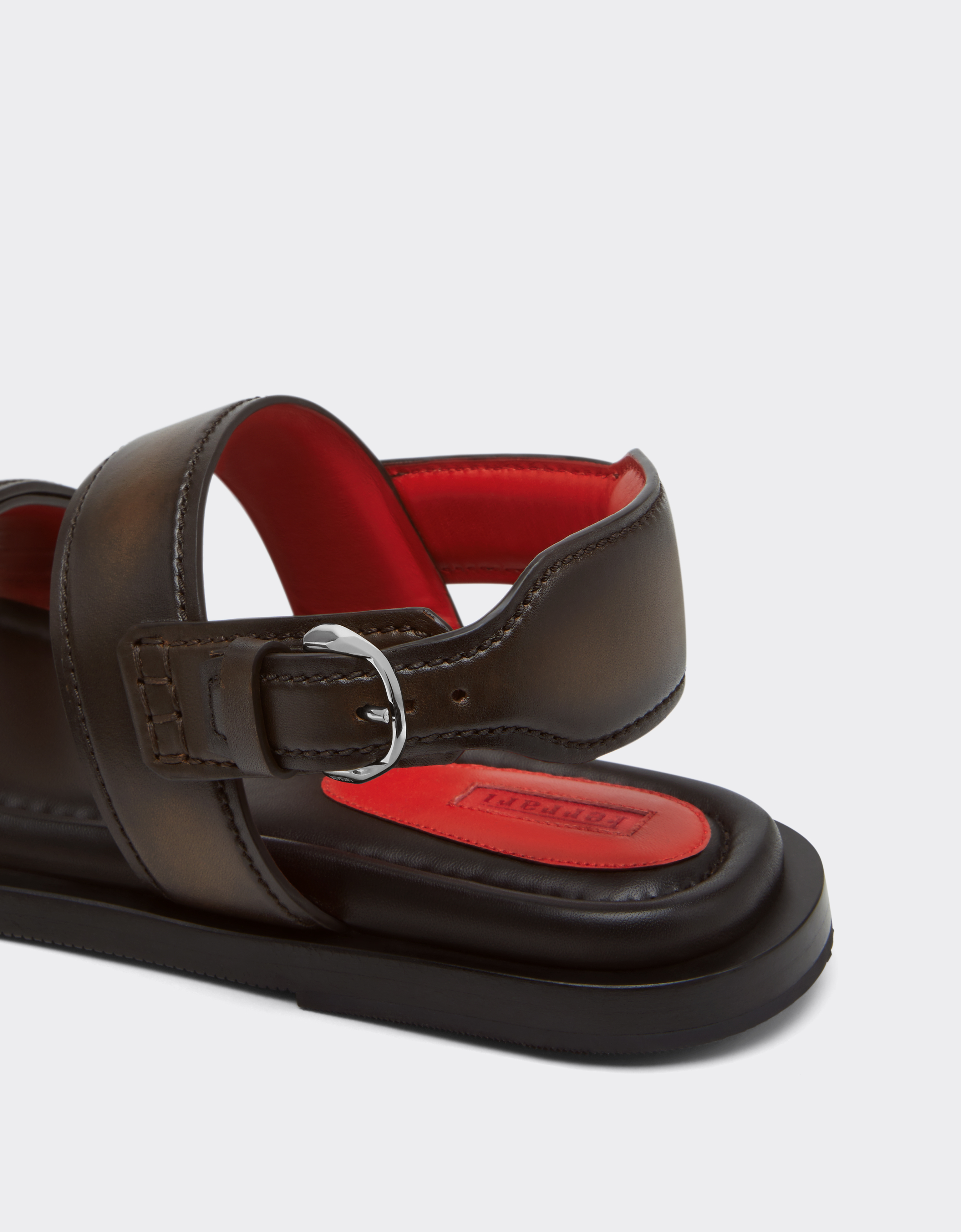  Ferrari Flache Sandale Aus Leder - Male Slipper & Sandalen Dark Brown 43 