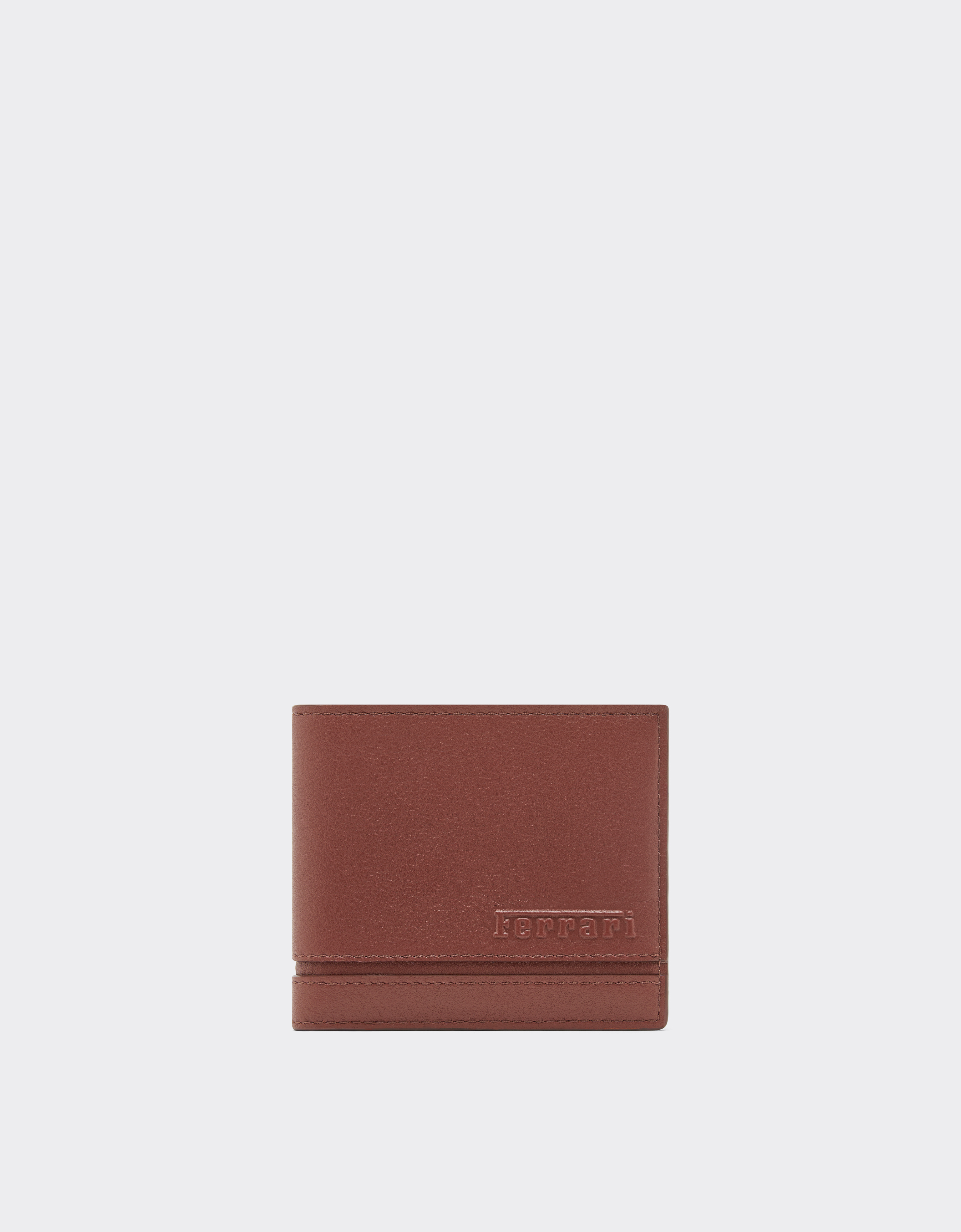 Ferrari Leather Folding Wallet With Livery Pattern In Brown