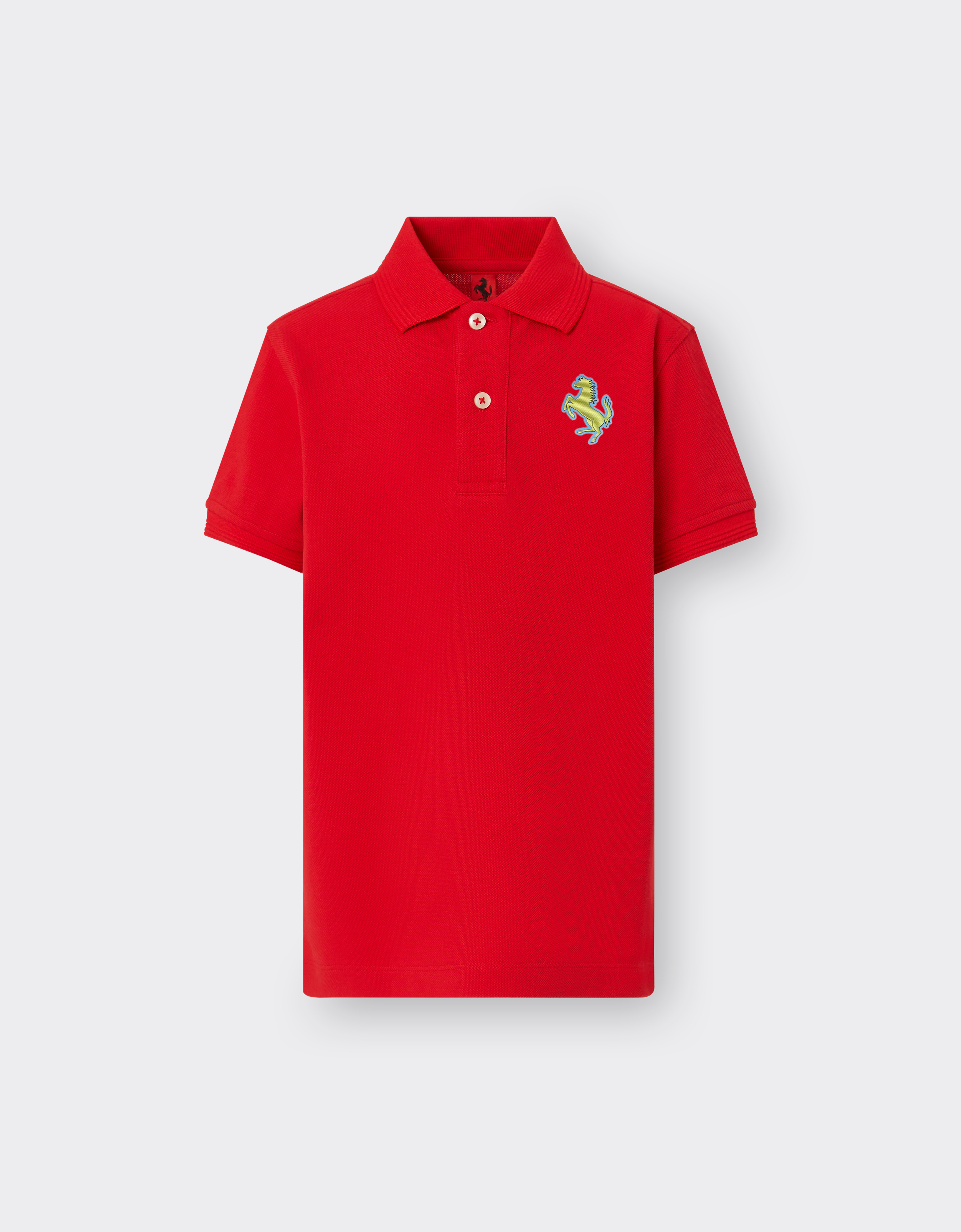 Ferrari Men's Rosso Corsa Cotton Piqué Polo Shirt With Prancing Horse Patch - Polos 11Y