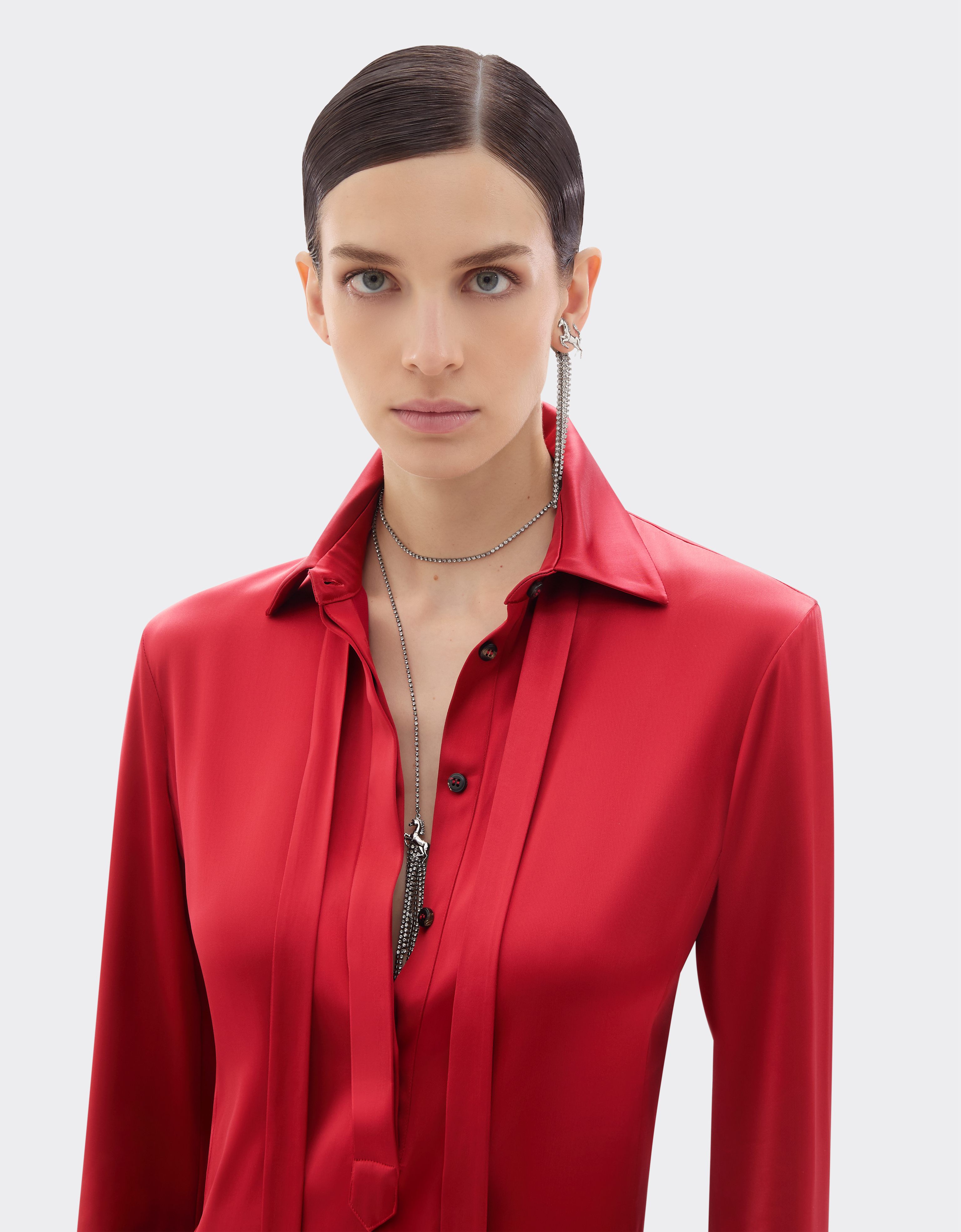 Ferrari Stretch Satin Mini Dress In Red