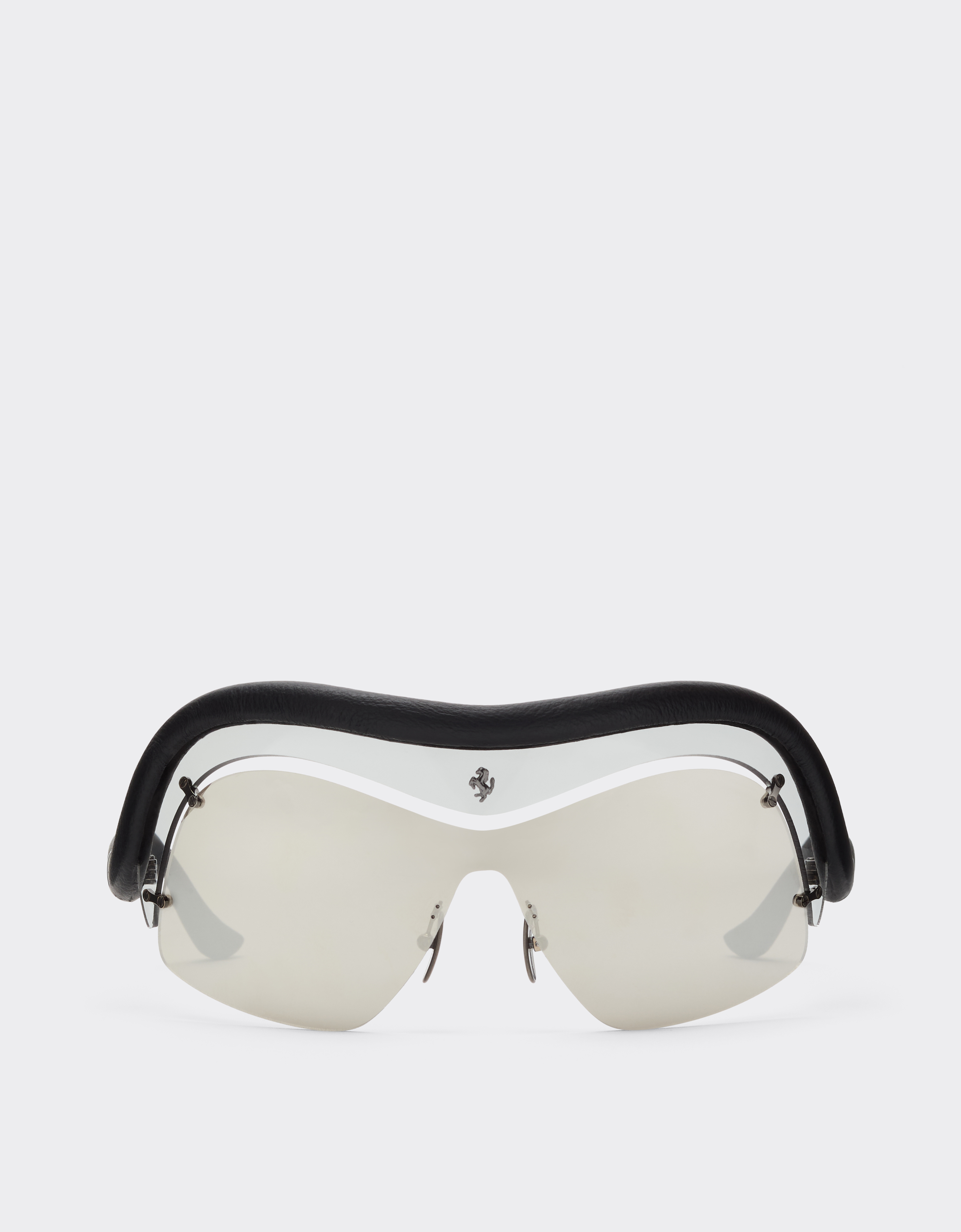 Ferrari Limited Edition  Injected And Leather Sunglasses With Gray And Silver Mirroredlenses In Black