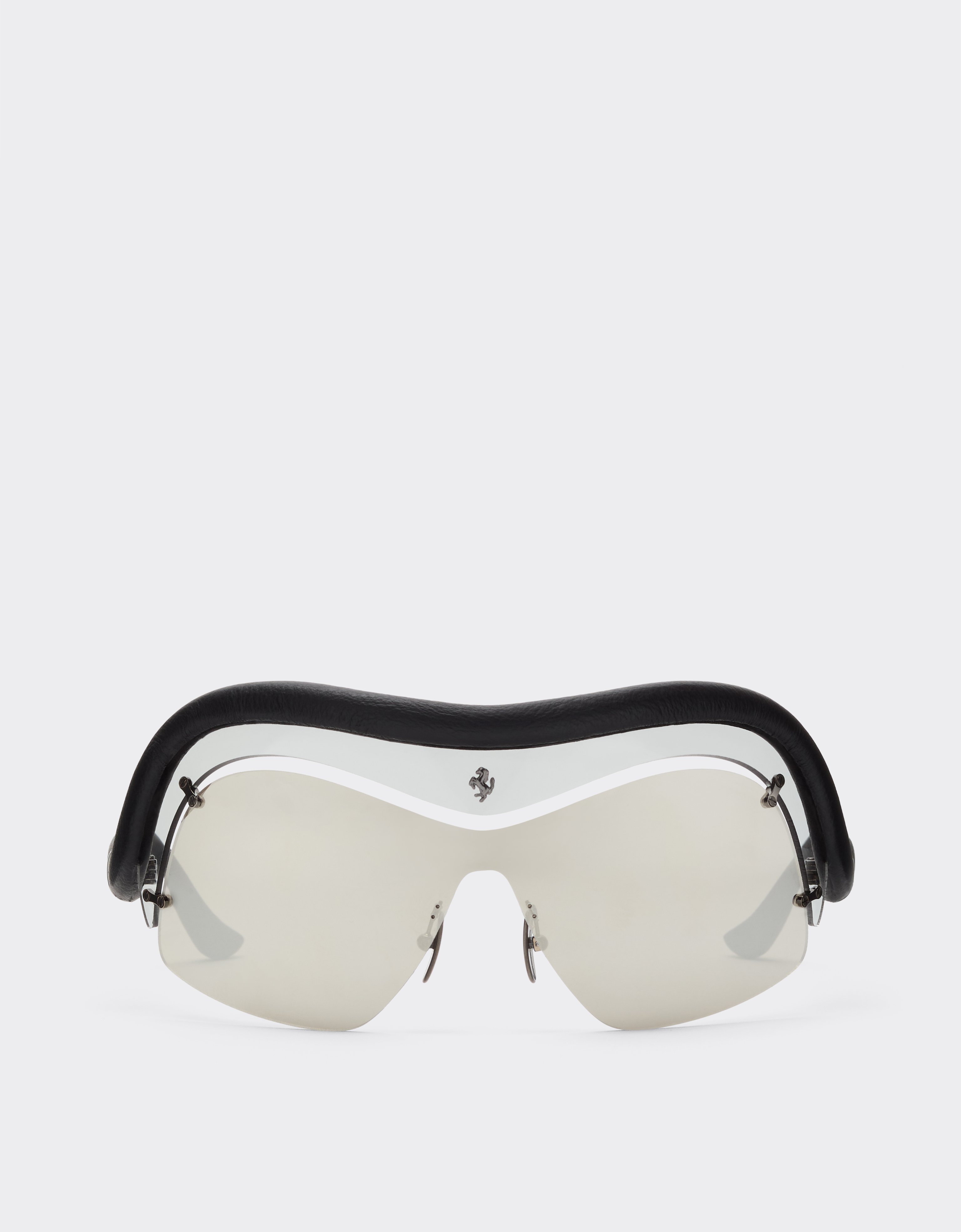 Ferrari Limited Edition Injected And Leather Sunglasses With Gray And Silver Mirroredlenses In Black
