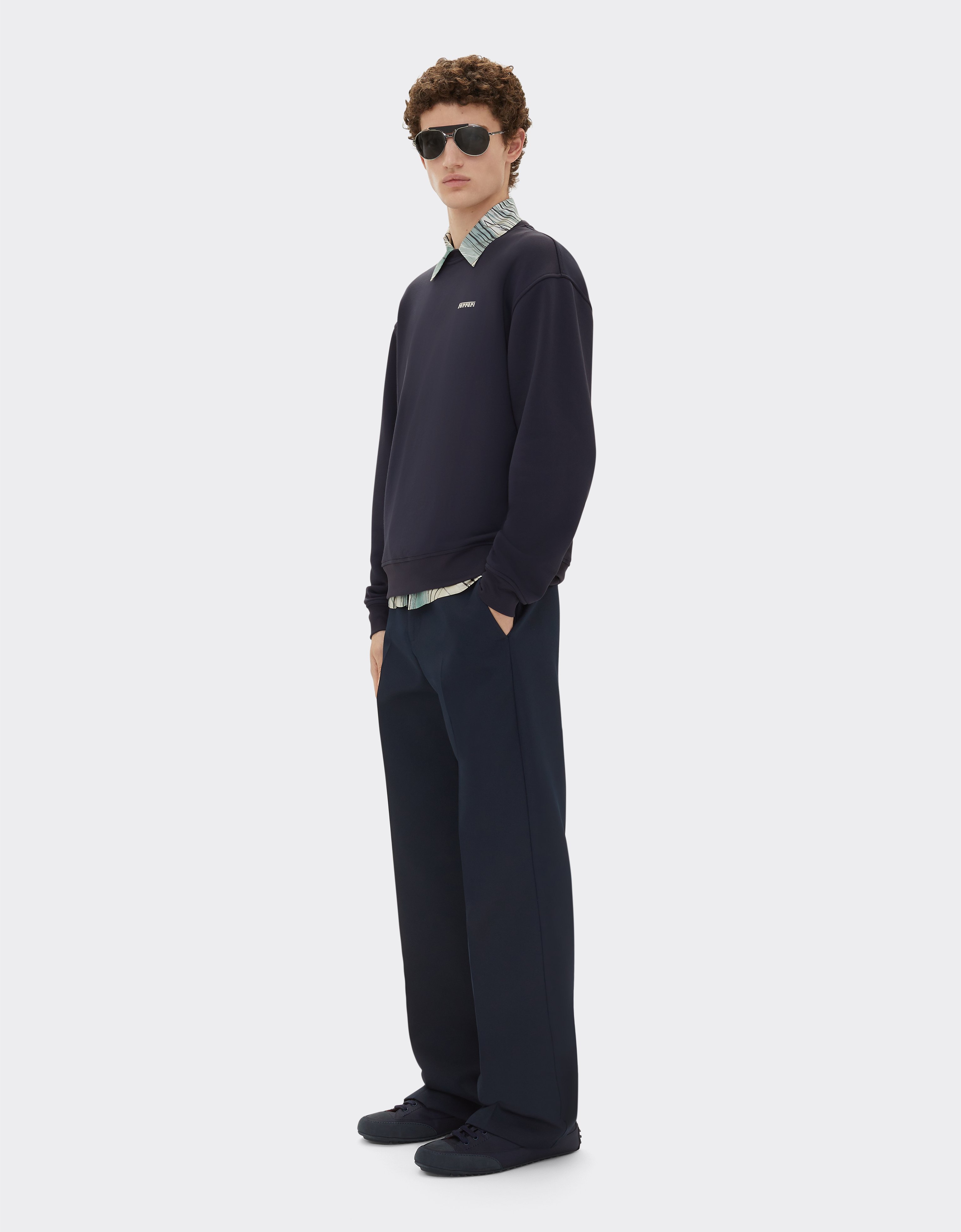 Ferrari Sweatshirt In Technical Fabric With Logo In Navy