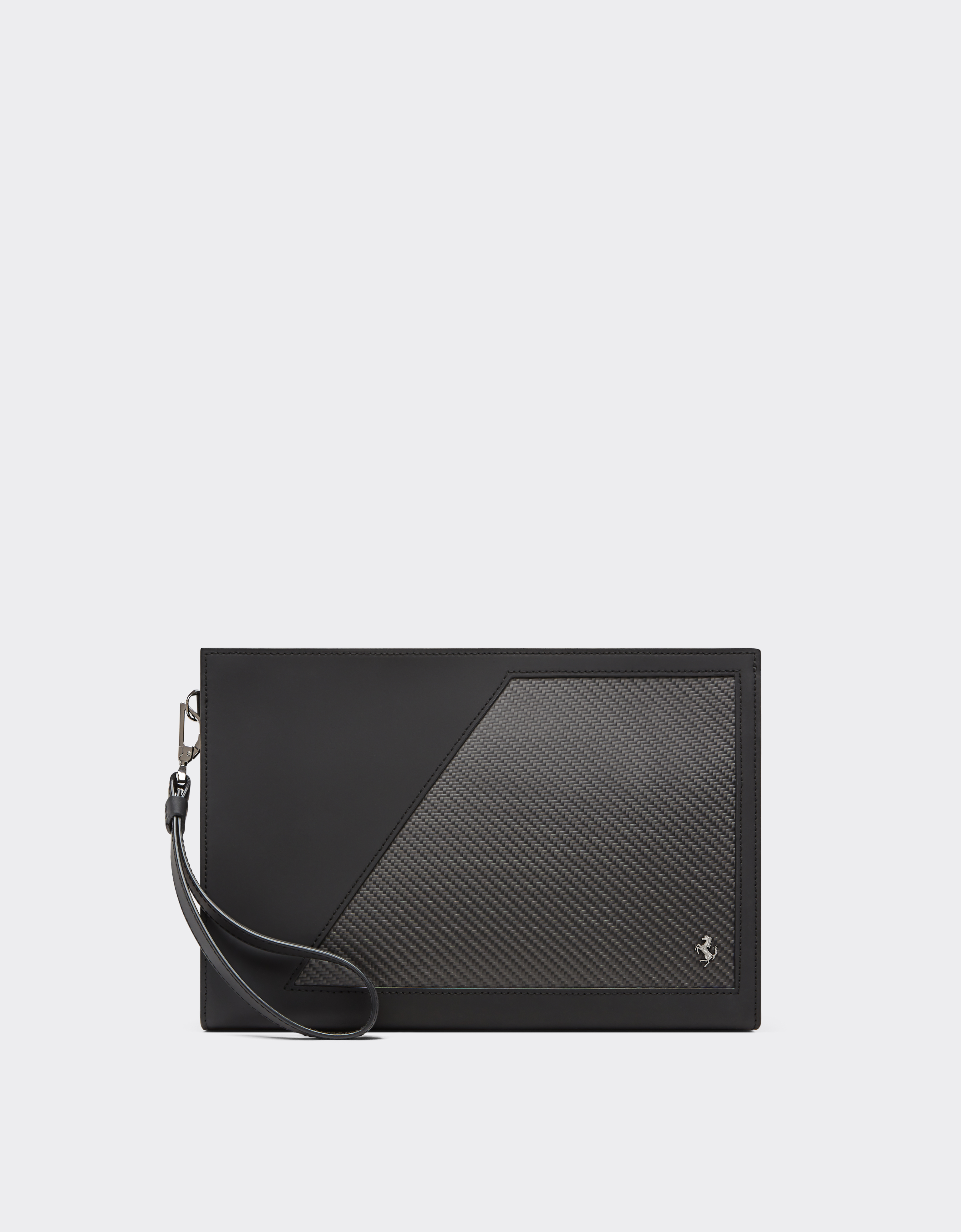 Ferrari Pouch In Leather And Carbon Fibre In Black