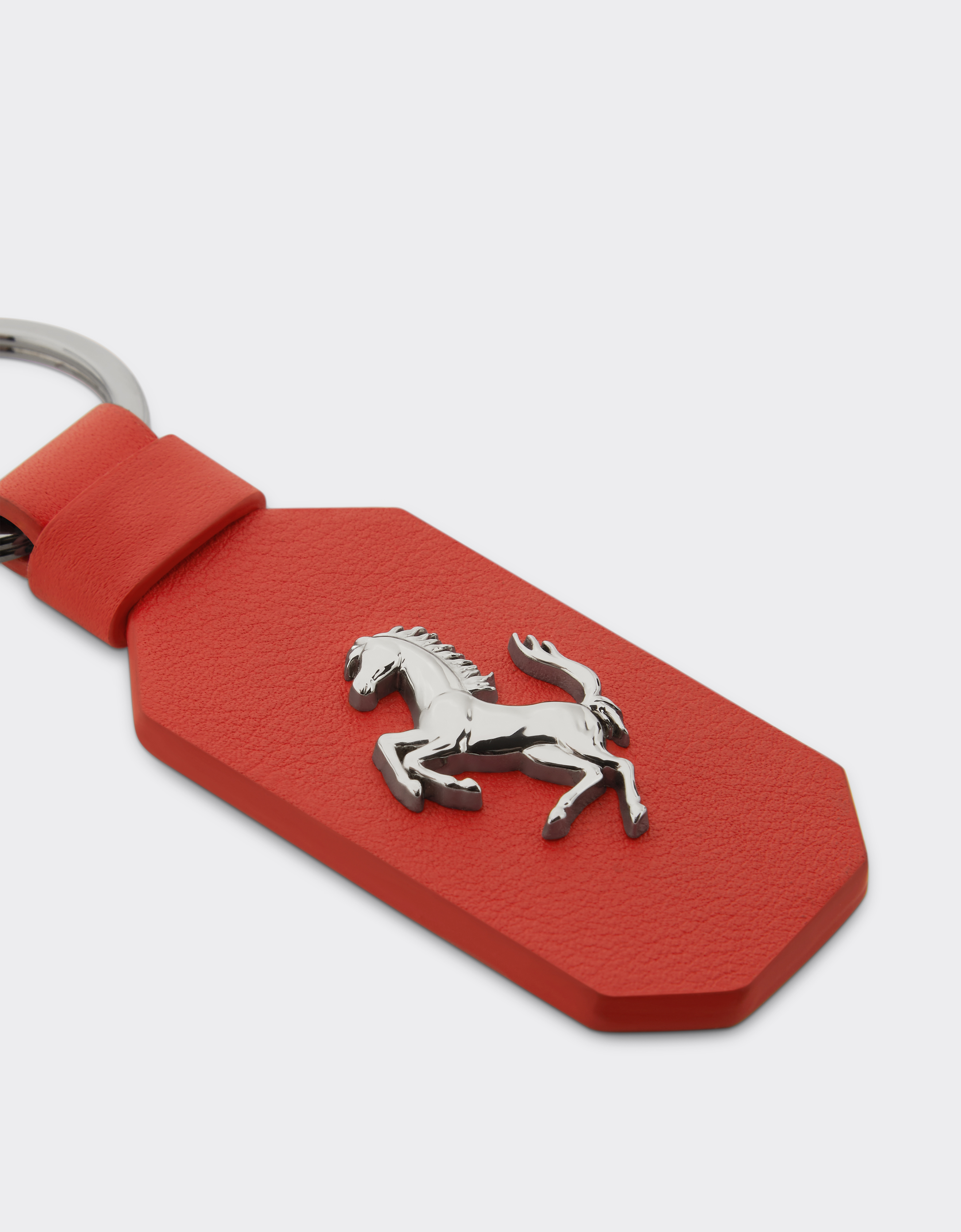 Ferrari Leather Keyring With Prancing Horse In Rosso Dino