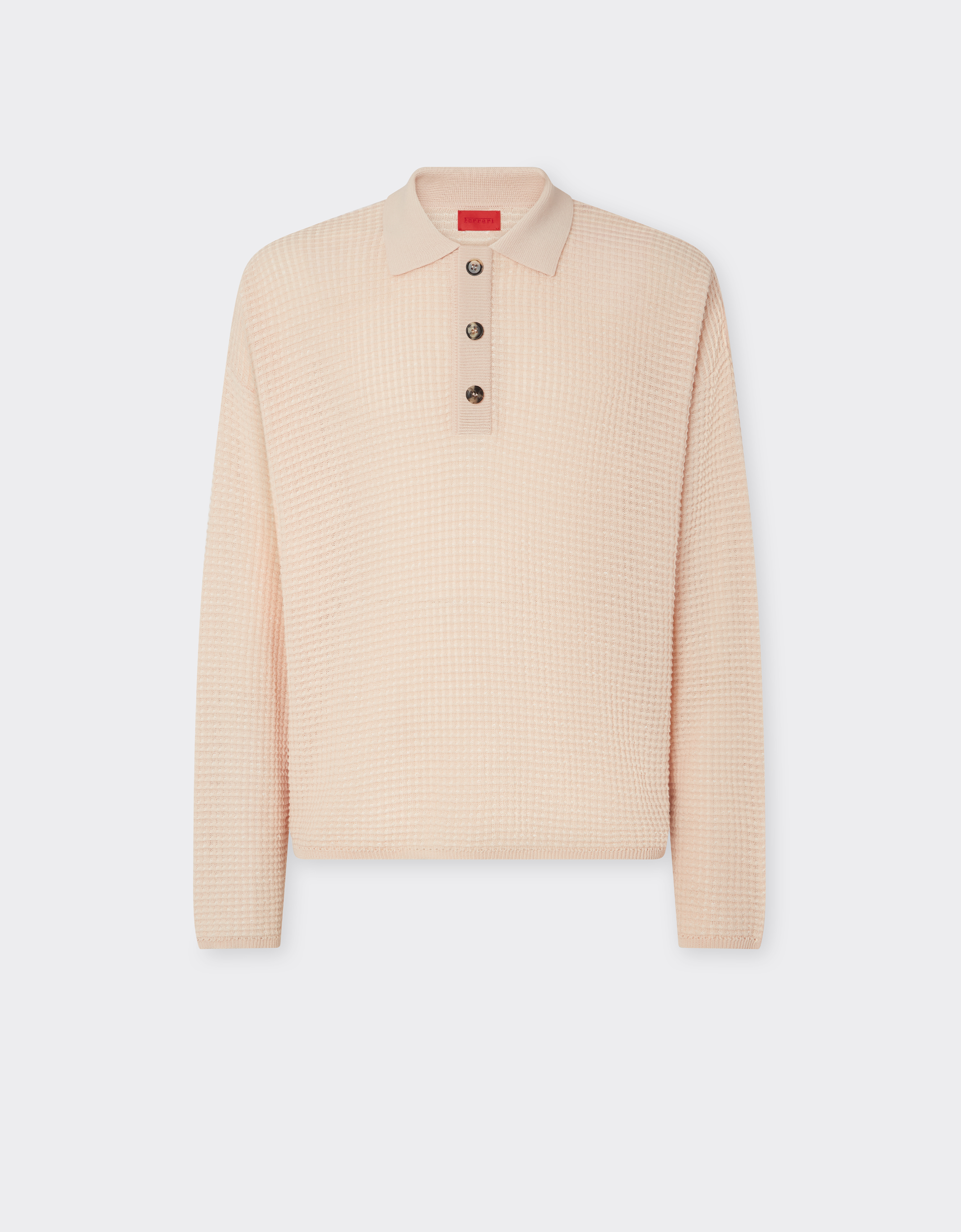 Ferrari Cotton And Linen Long-sleeved Polo Shirt With Link Pattern