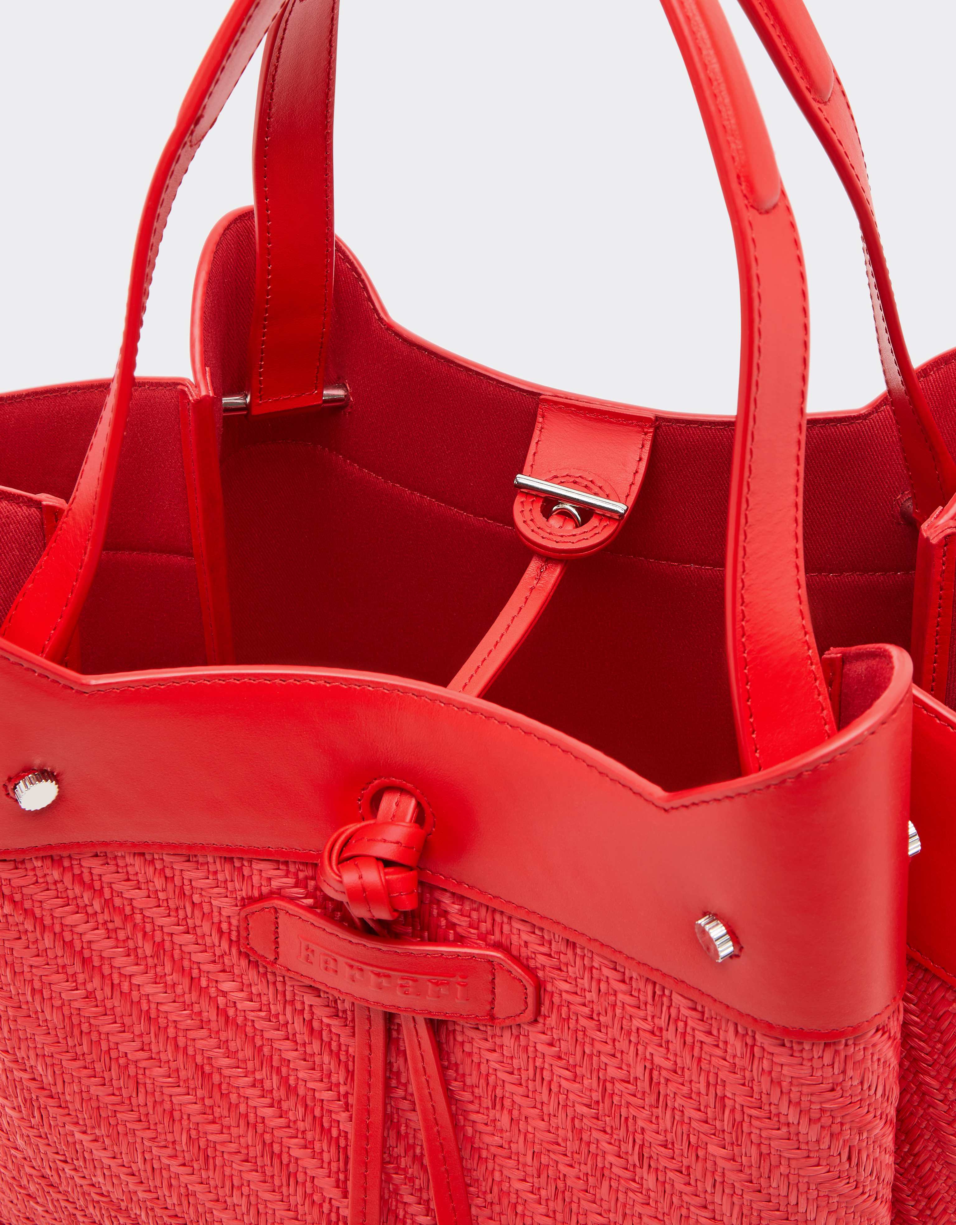 Ferrari Small Tote Bag In Raffia And Leather