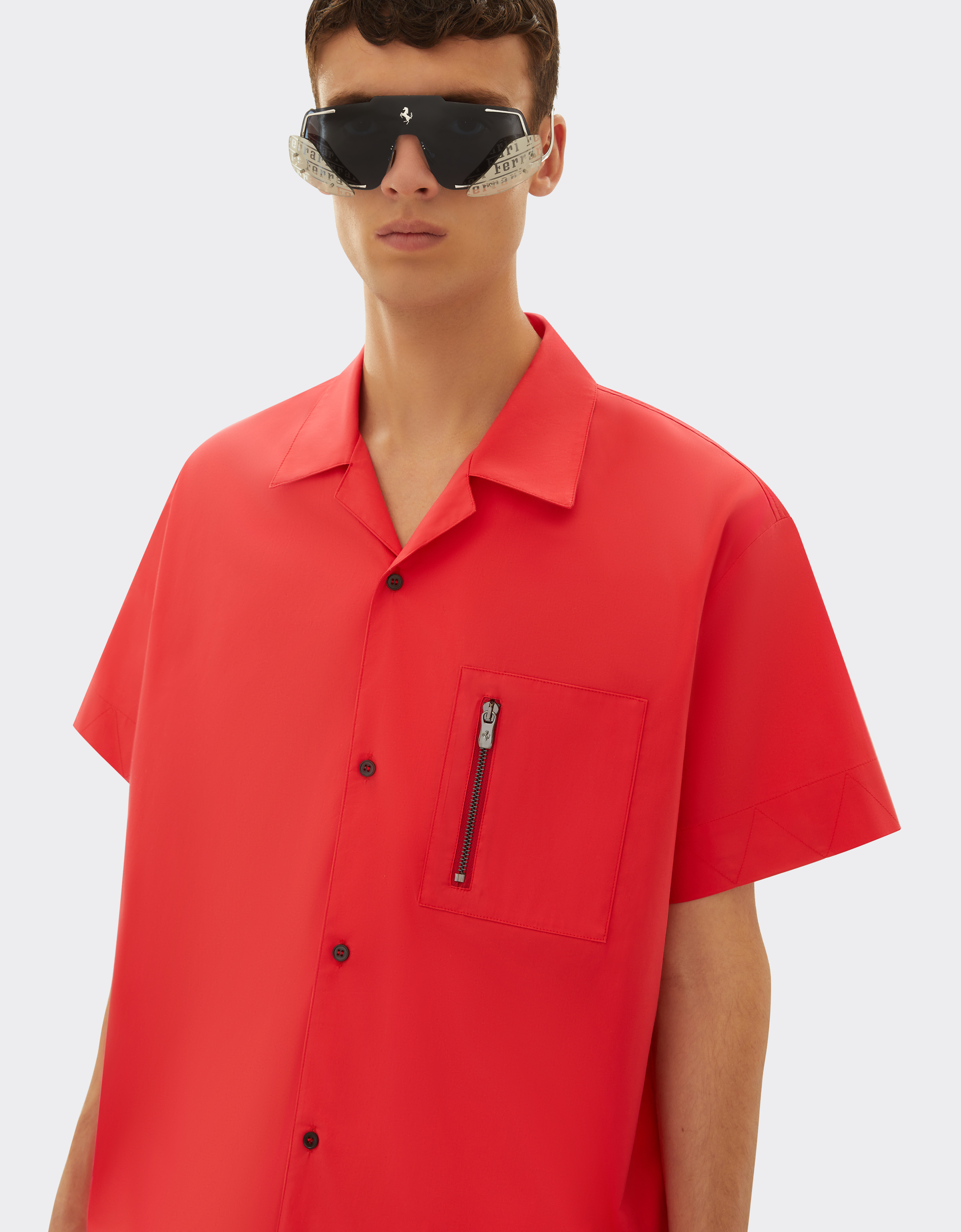 Shop Ferrari Short-sleeved Cotton Shirt In Rosso Dino