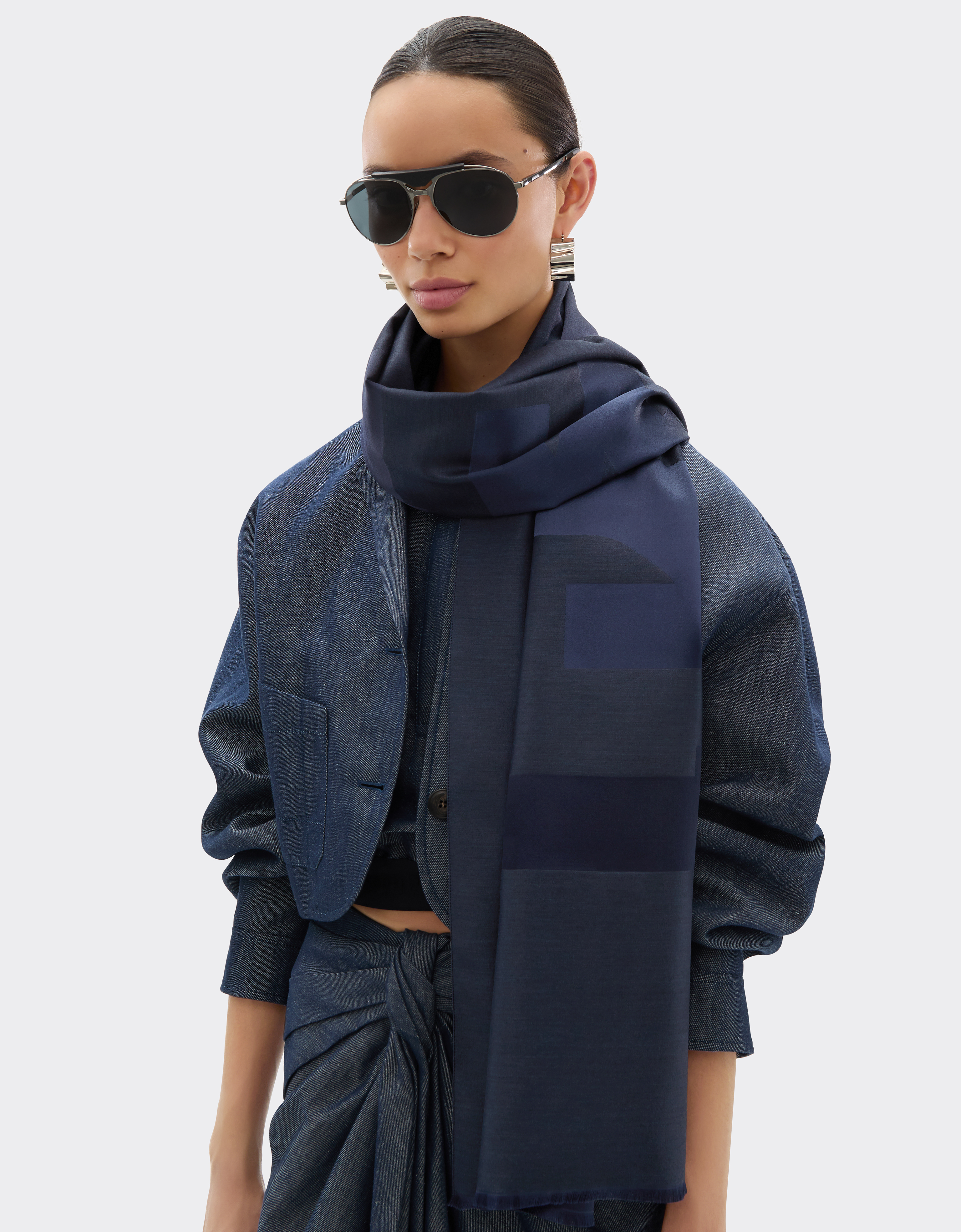 Ferrari Wool And Silk Scarf With  Logo In Navy