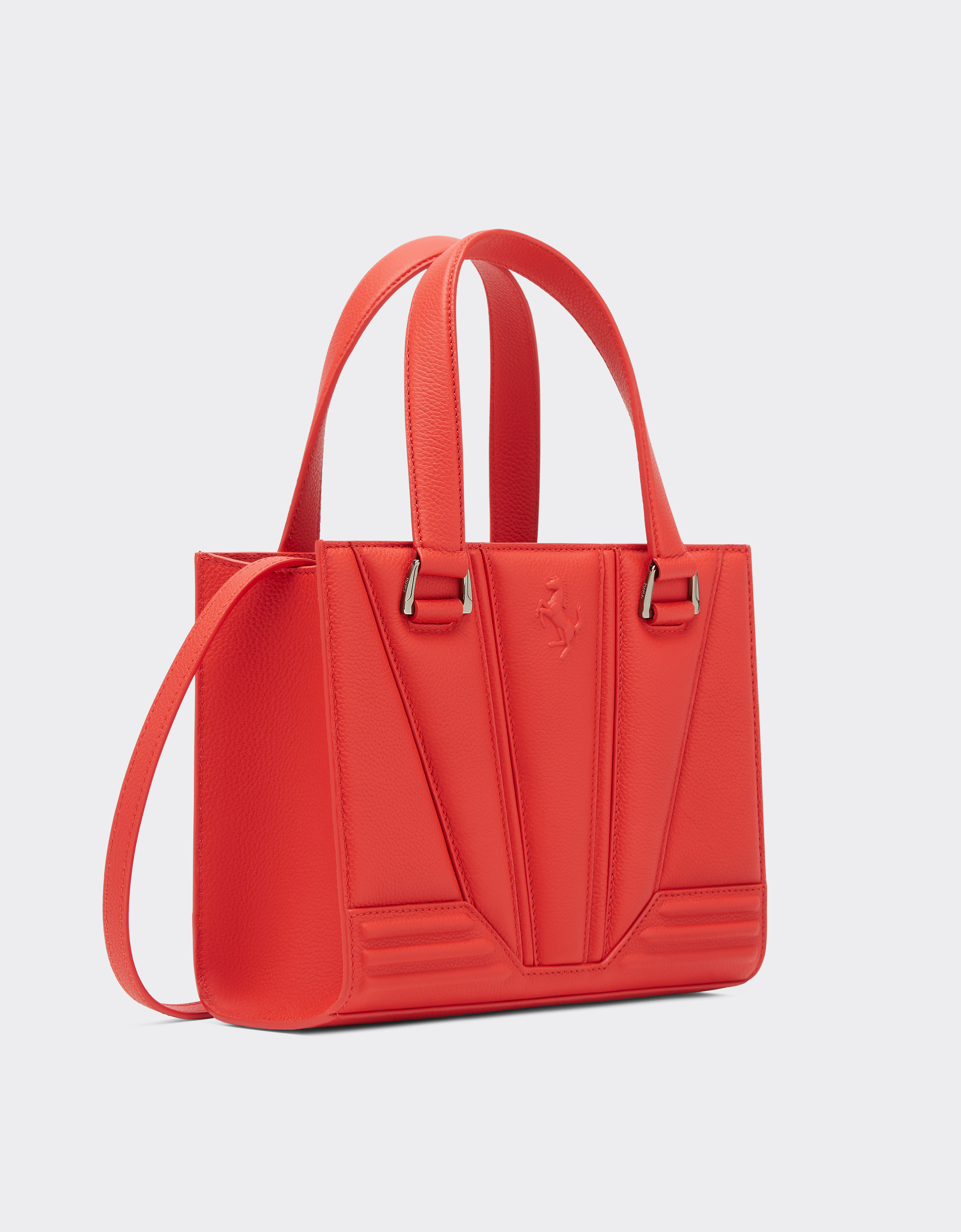 Ferrari Mini Bag In Textured Leather In Rosso Dino