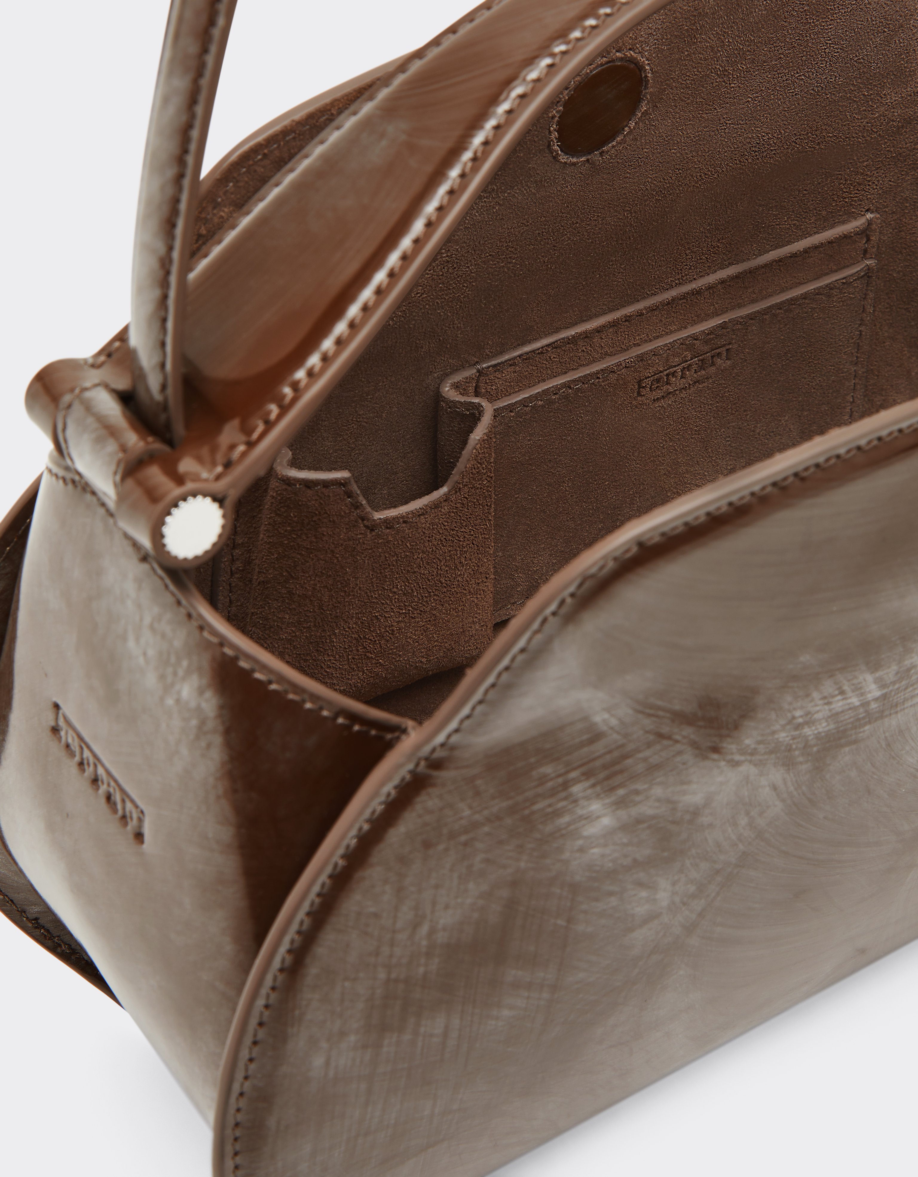 Ferrari La Dino Top Handle Bag In Abraded Leather In Silver
