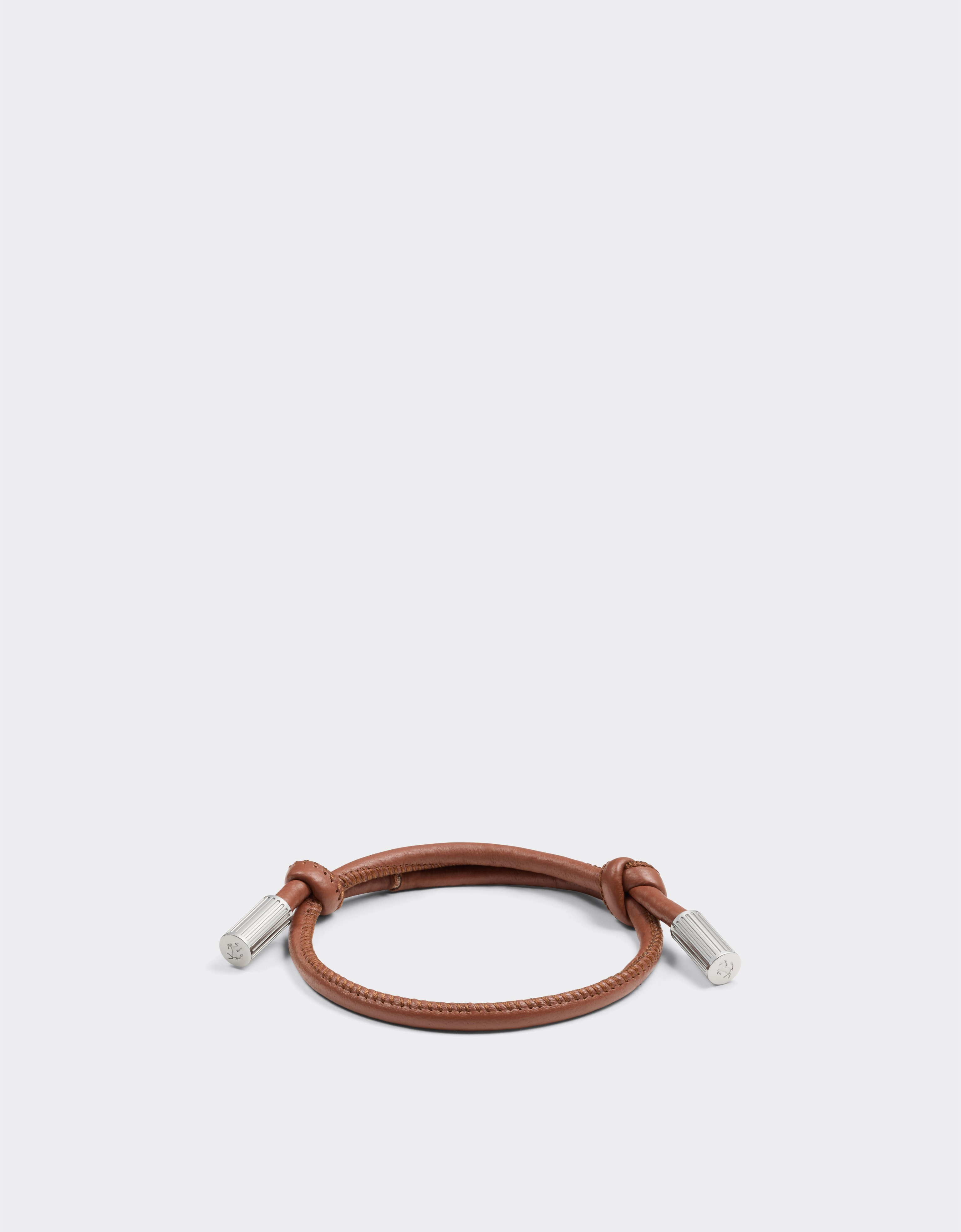 Ferrari Tubular Leather Bracelet With Engraved Prancing Horse In Brown