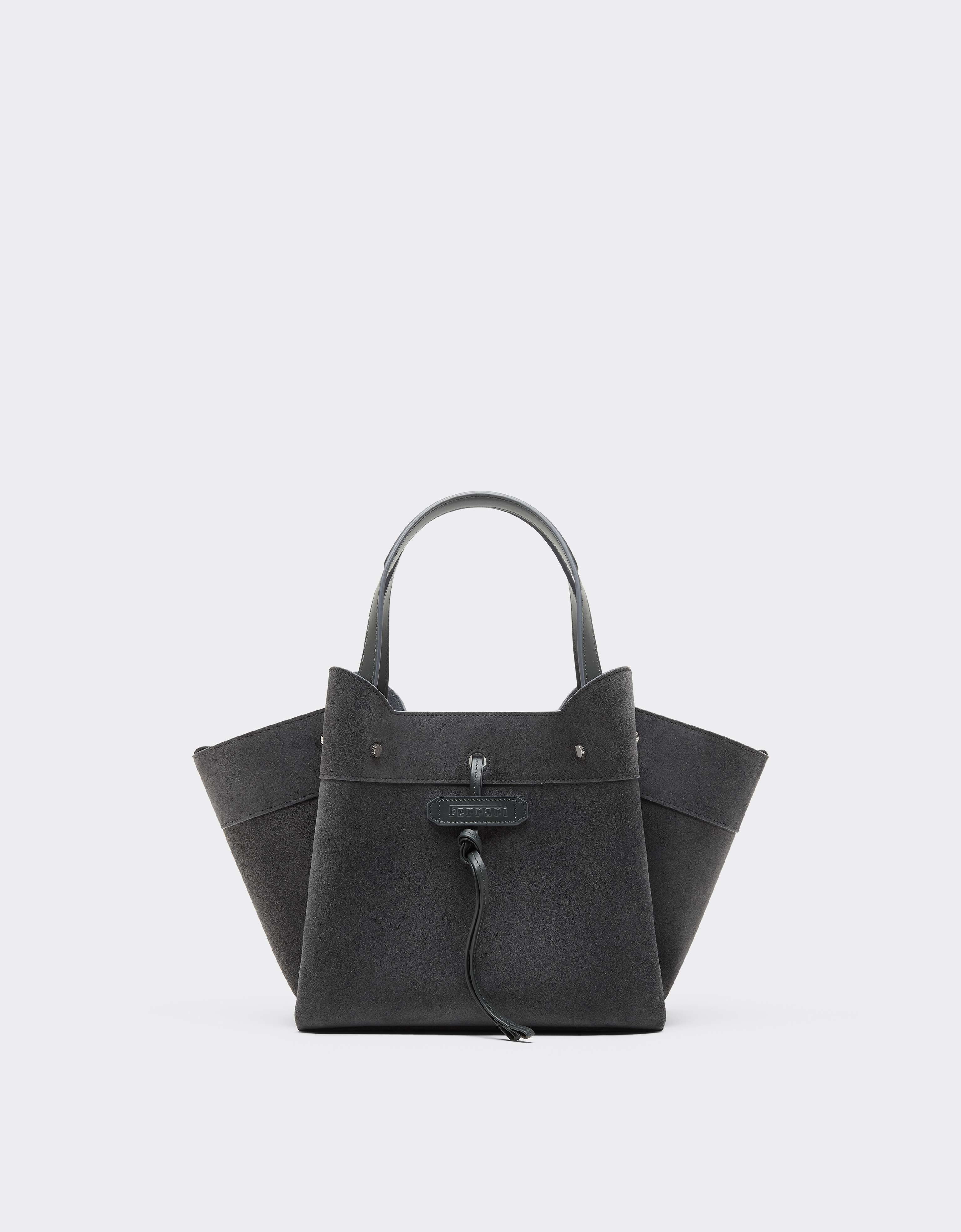 Ferrari Suede Tote Bag In Grigio Titano