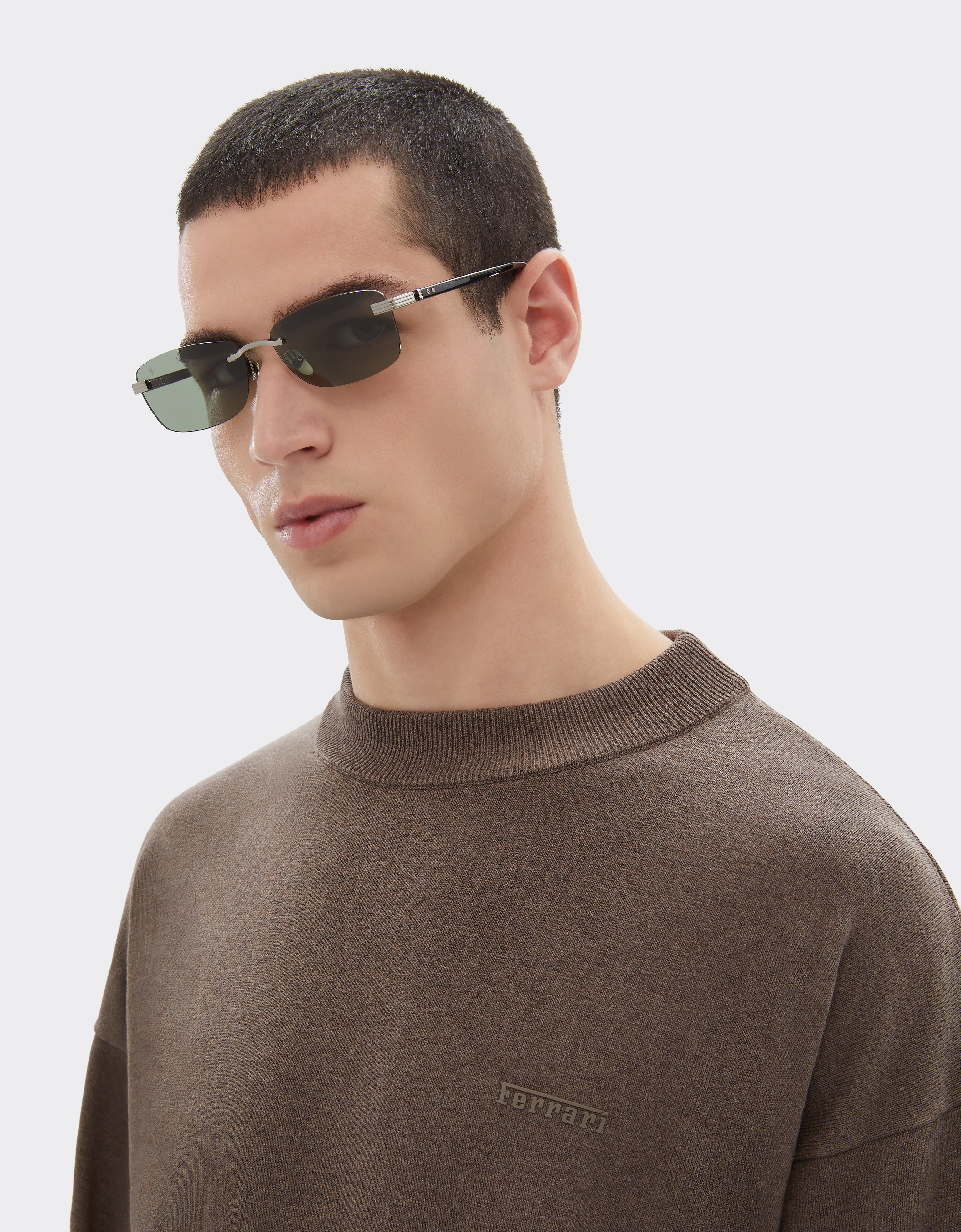 Ferrari Ferrari-sonnenbrille Aus  Gebürstetem Silberfarbenem Titan Und Acetat Mit Grünen Gläsern -  Sonnenbrillen Silver Os 