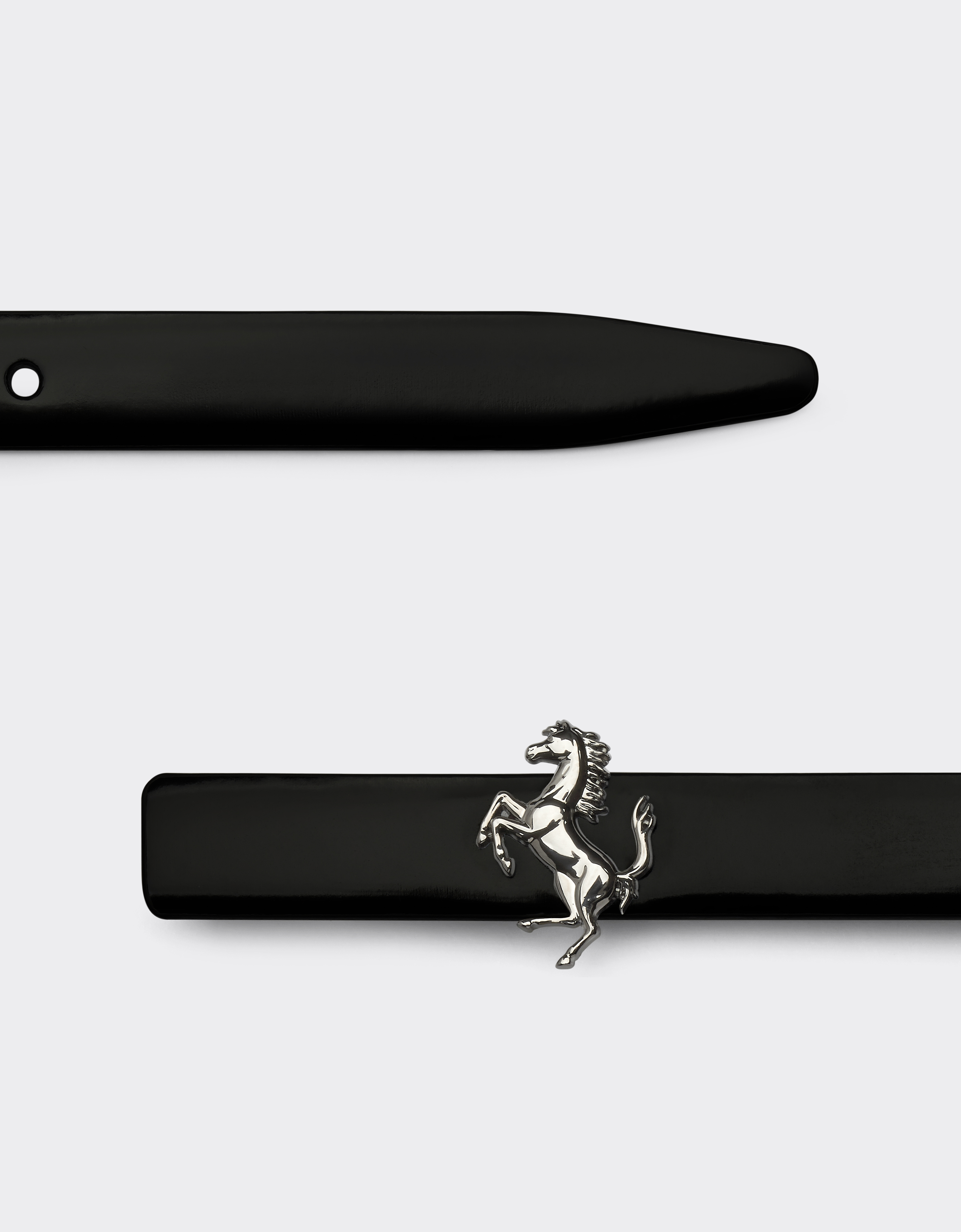 Shop Ferrari Brushed Leather Belt With Prancing Horse In Black