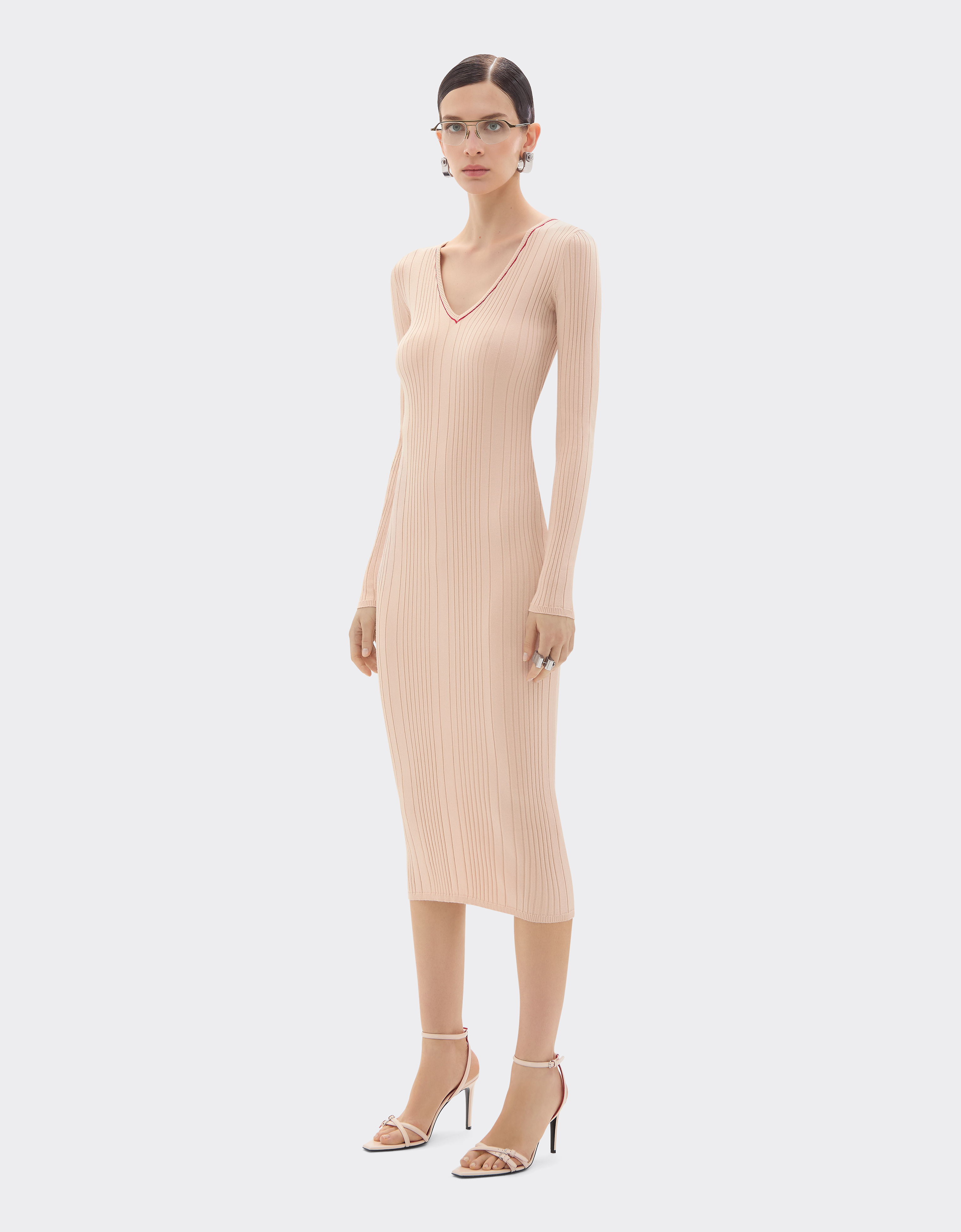 Ferrari Long Dress In Stretch Viscose In Neutral