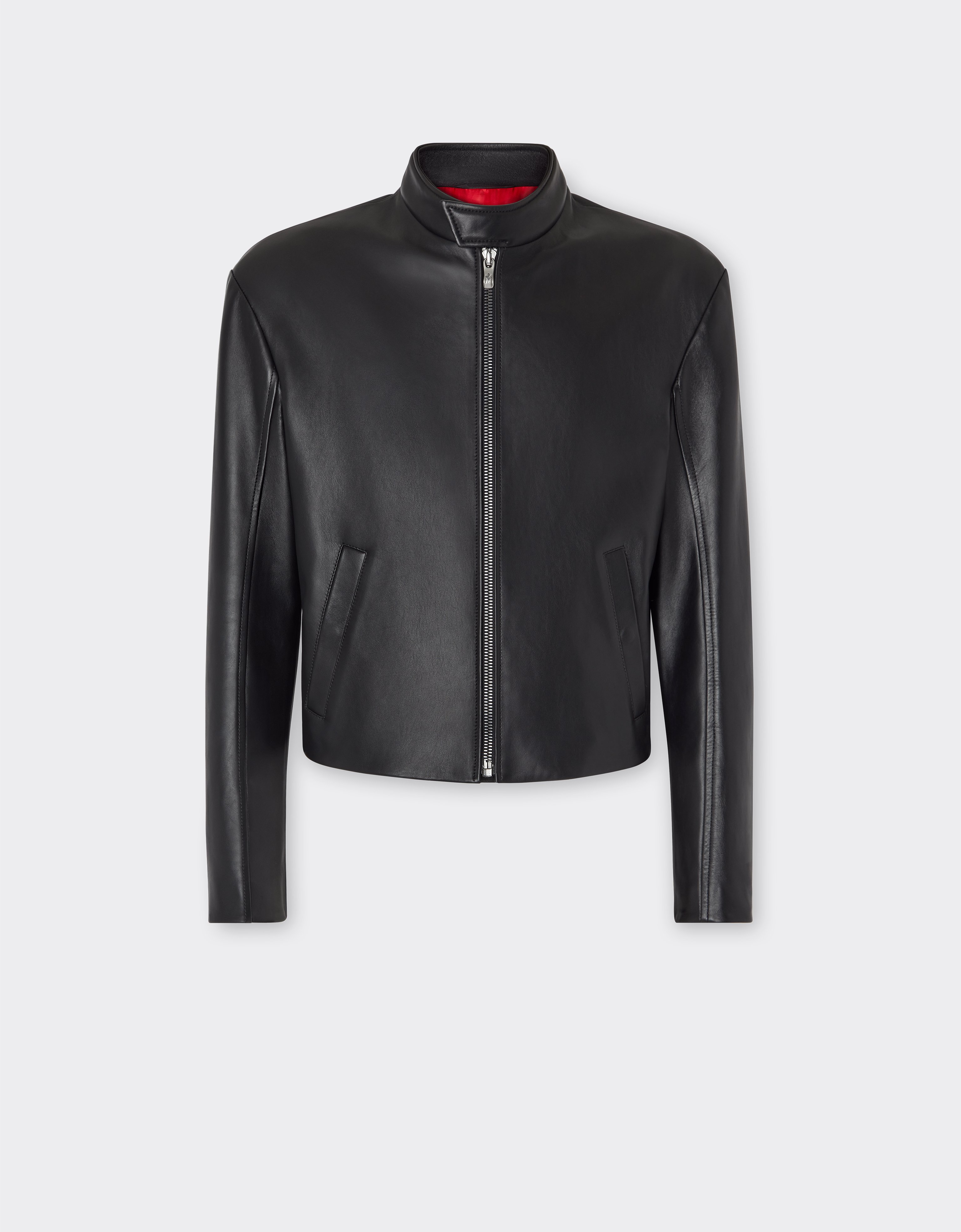 Ferrari Nappa Leather Biker Jacket In Black