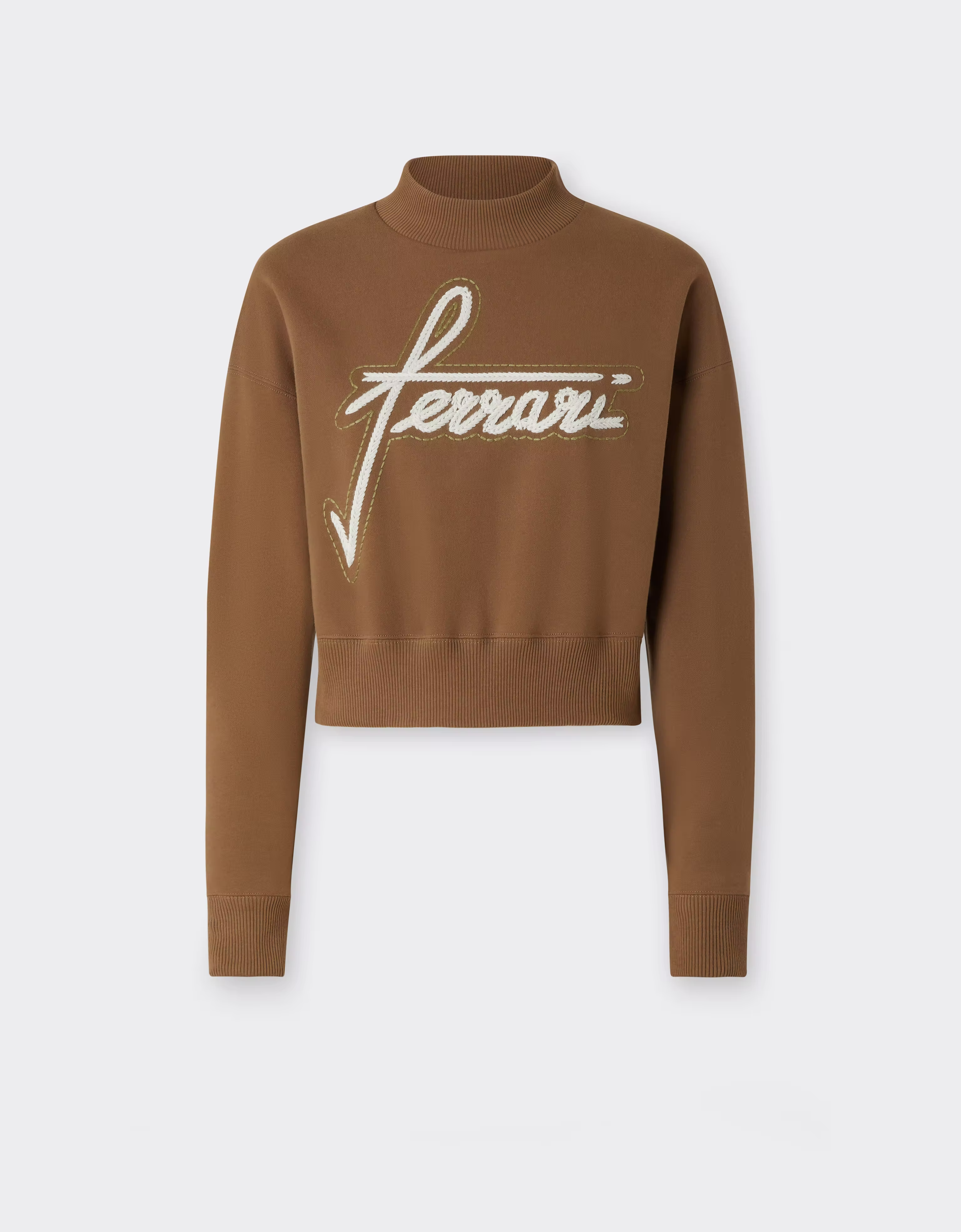 Ferrari Cotton Crew-neck Sweatshirt With Embroidery In Brown