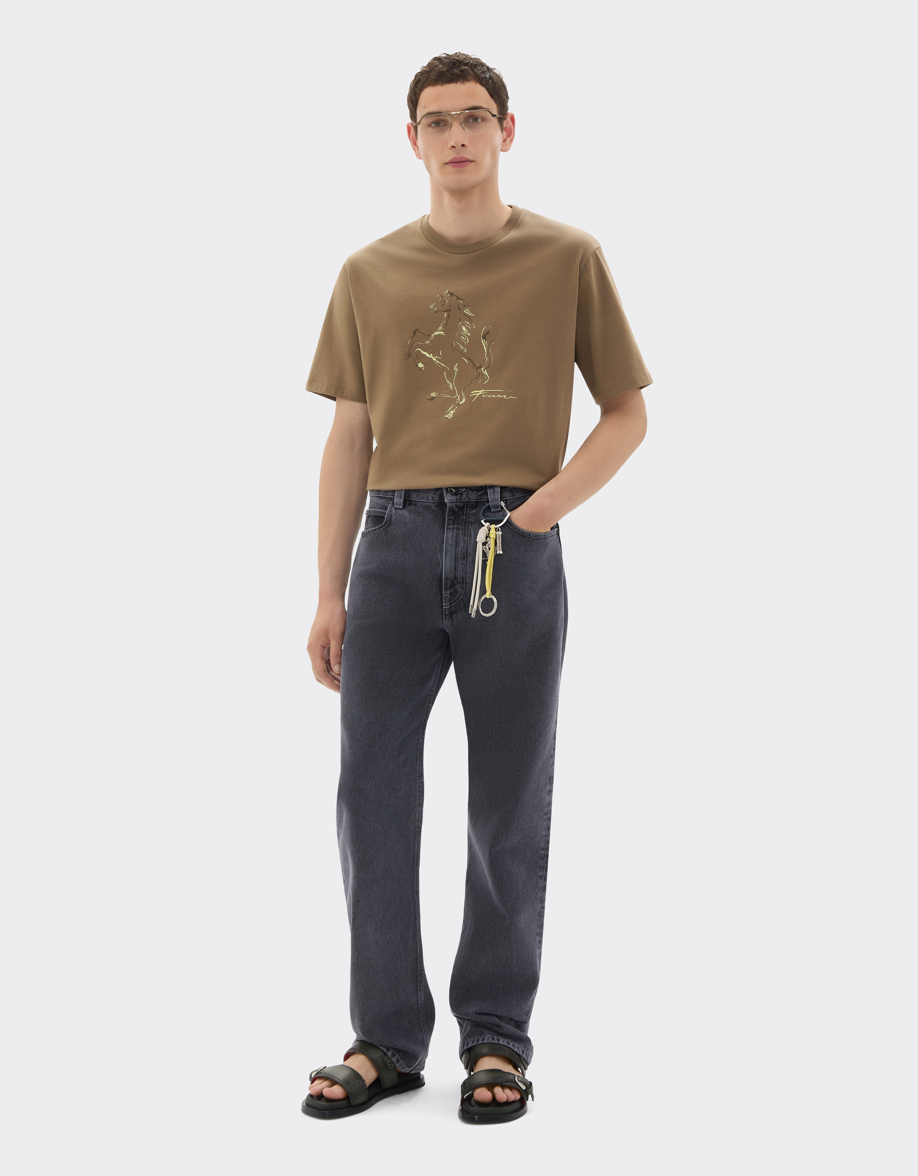 Ferrari Cotton T-shirt With Prancing Horse Print In Brown