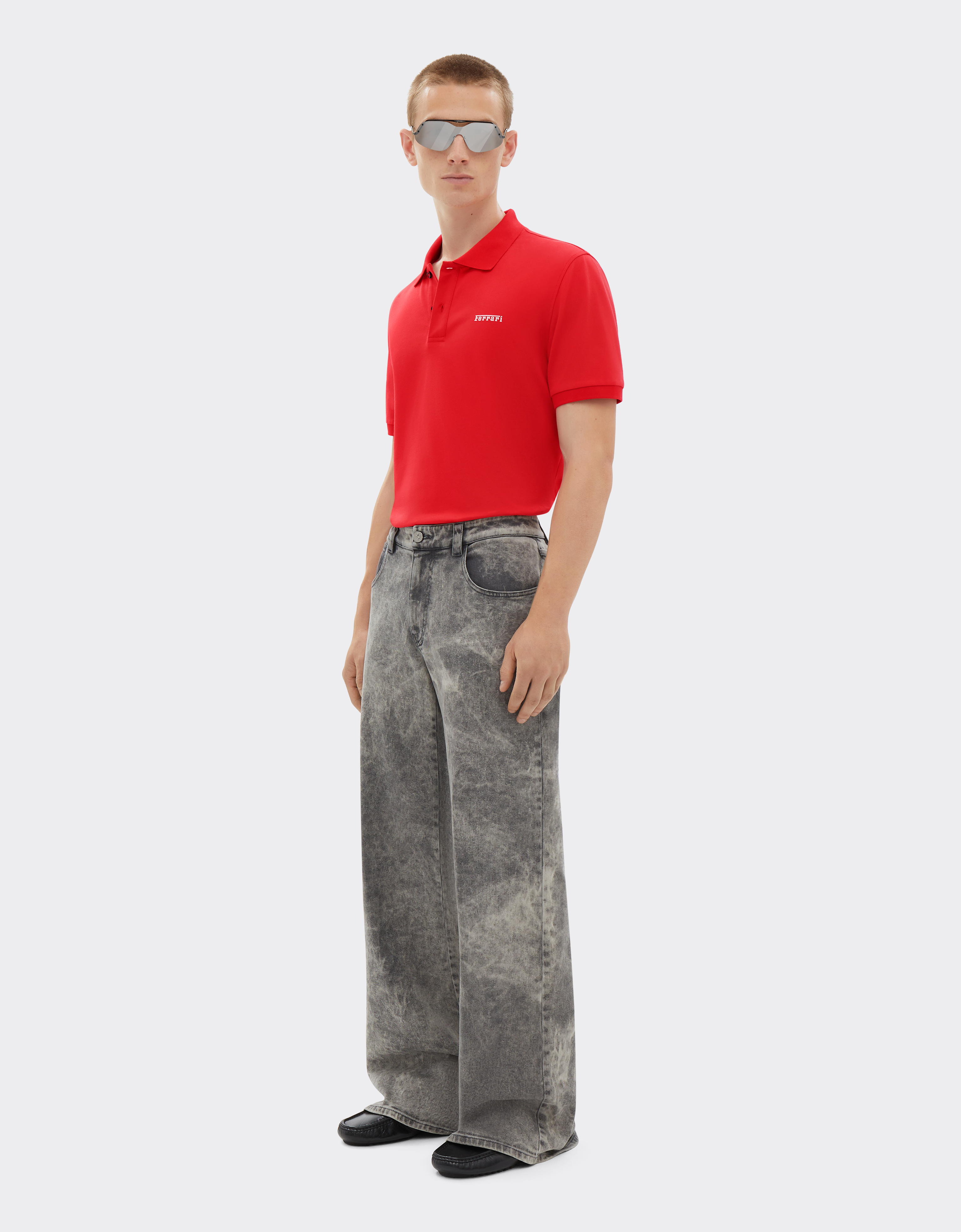 Ferrari Cotton Polo Shirt With  Logo In Rosso Dino