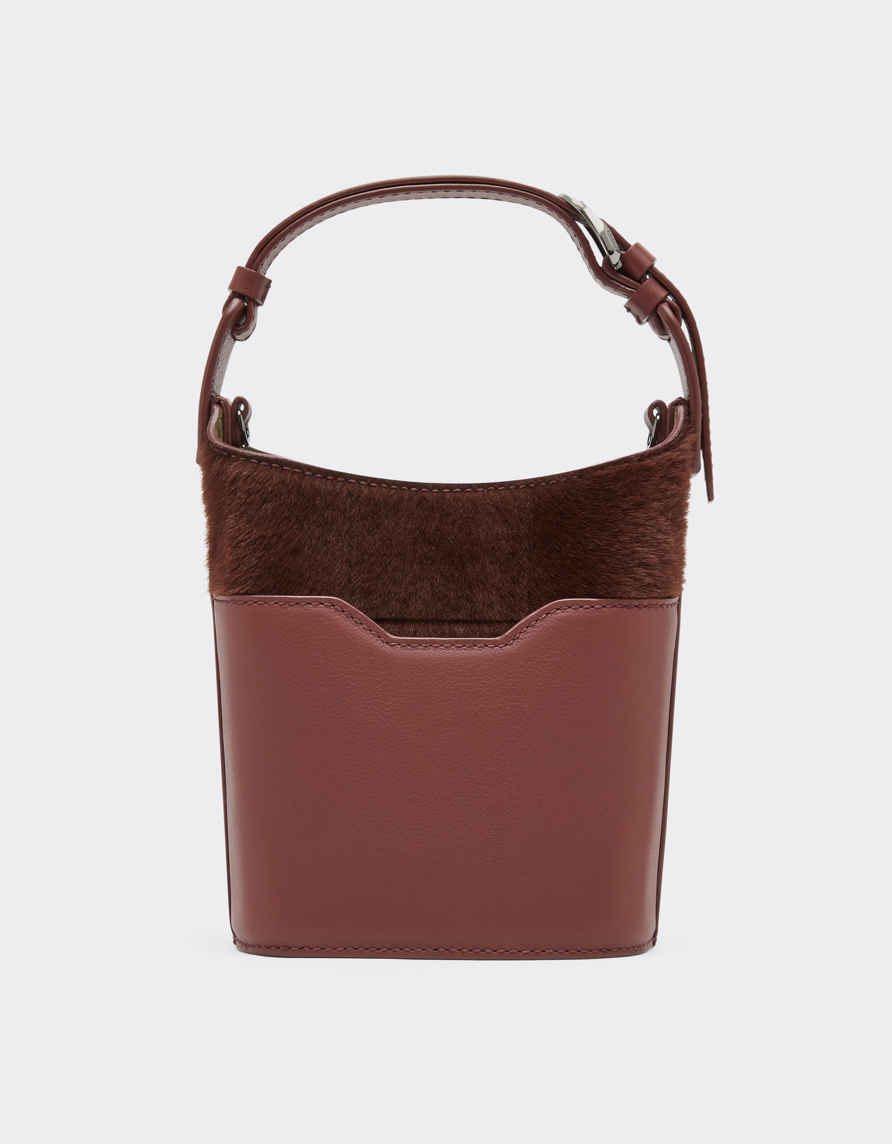 Ferrari Mini Shearling Bucket Bag In Brown