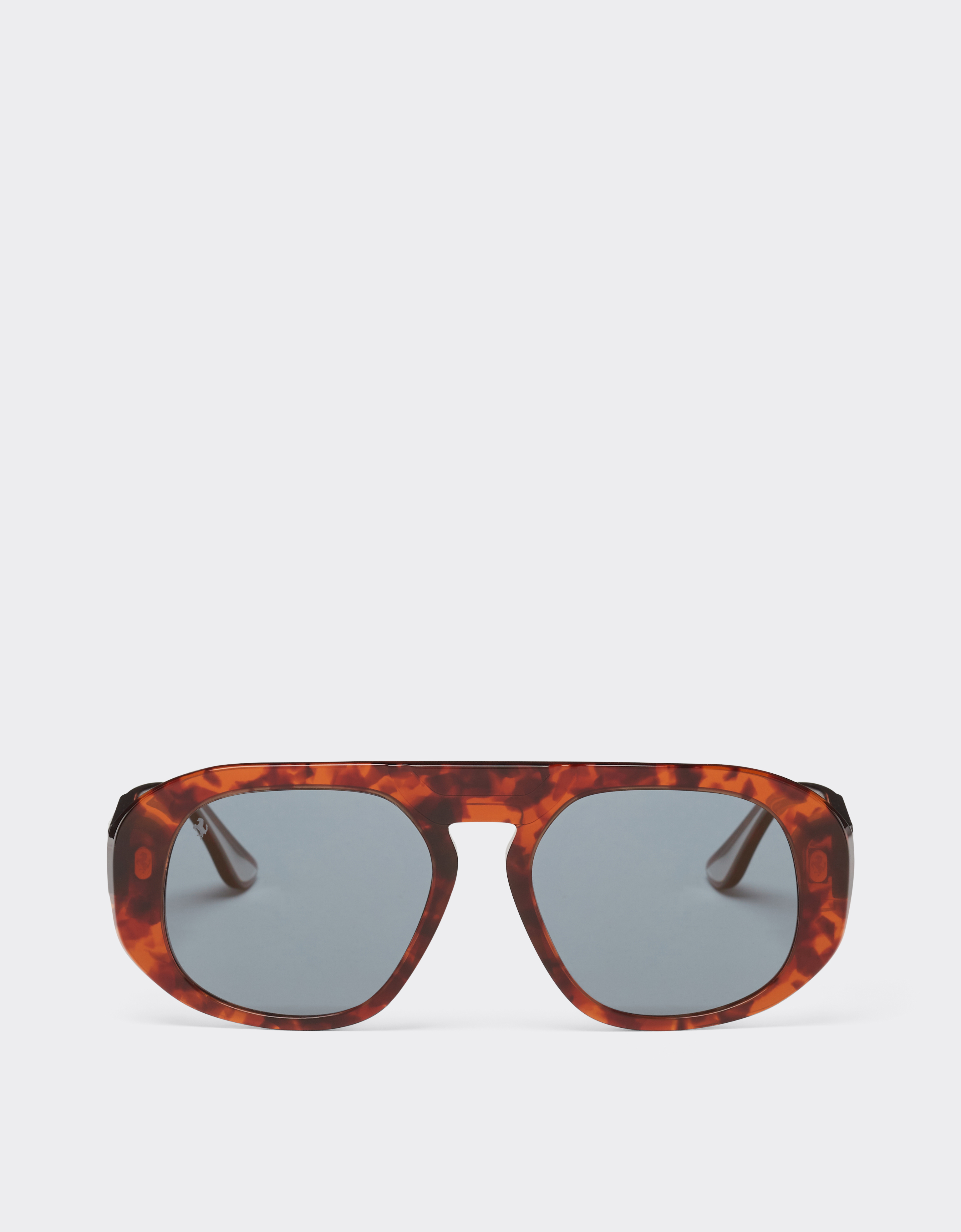 Ferrari Unisex Brown Sunglasses In Tortoiseshell Acetate With Polarised Blue Lenses - Collection Os