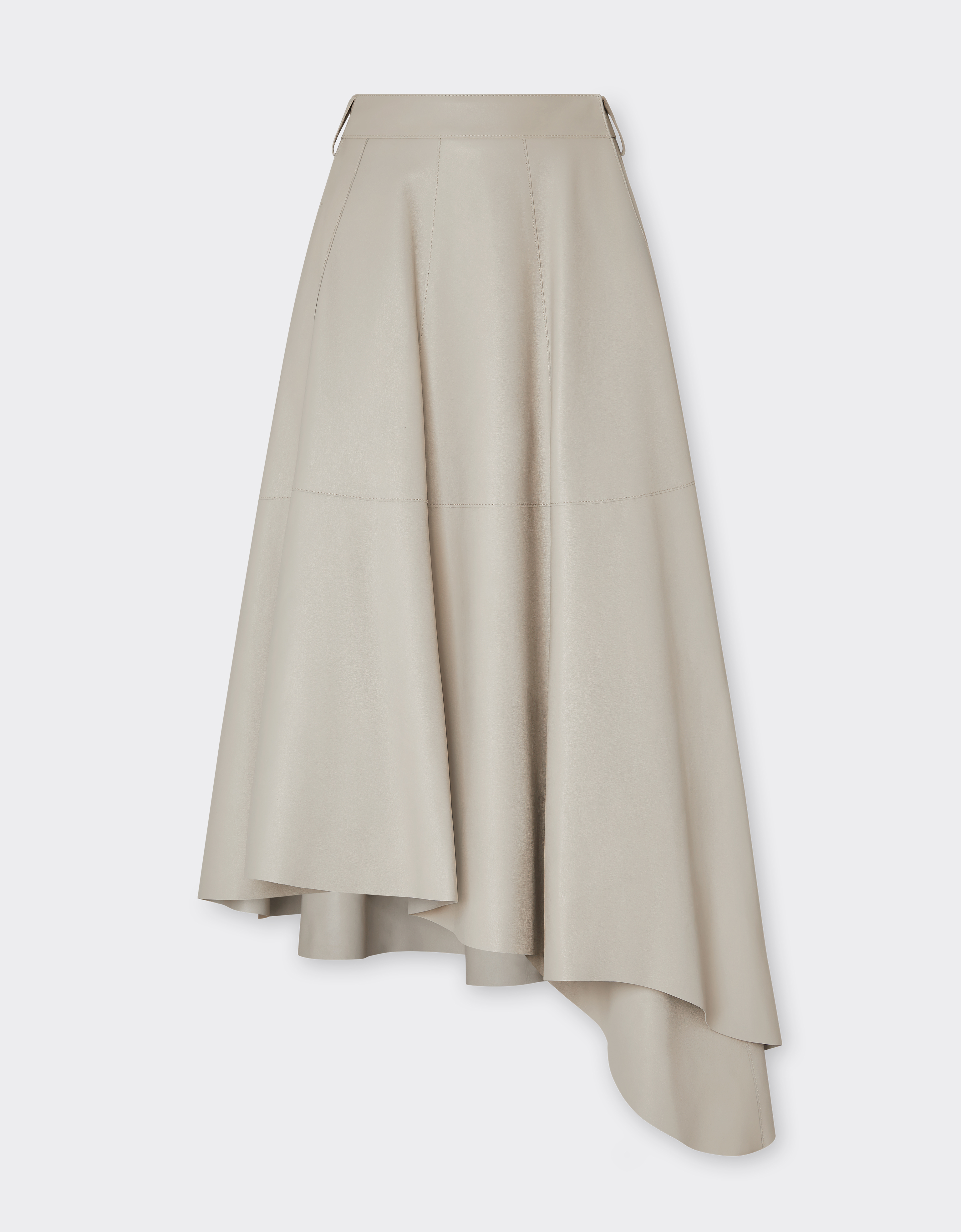 Ferrari Long Asymmetrical Skirt In Nappa Leather In Ecru