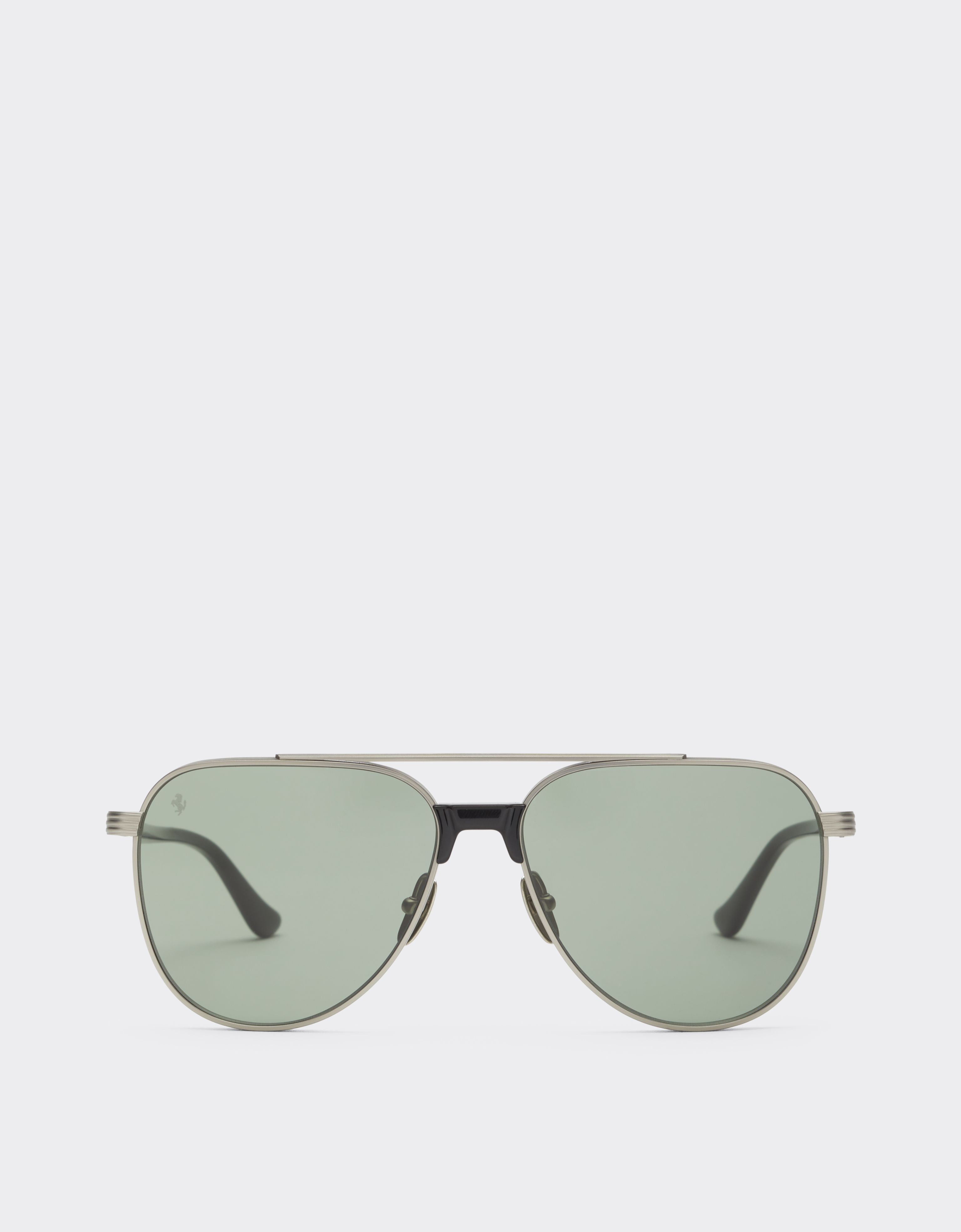 Ferrari Men's Silver Sunglasses In Matte Titanium And Acetate With Dark Green Lenses - Sunglasses Os