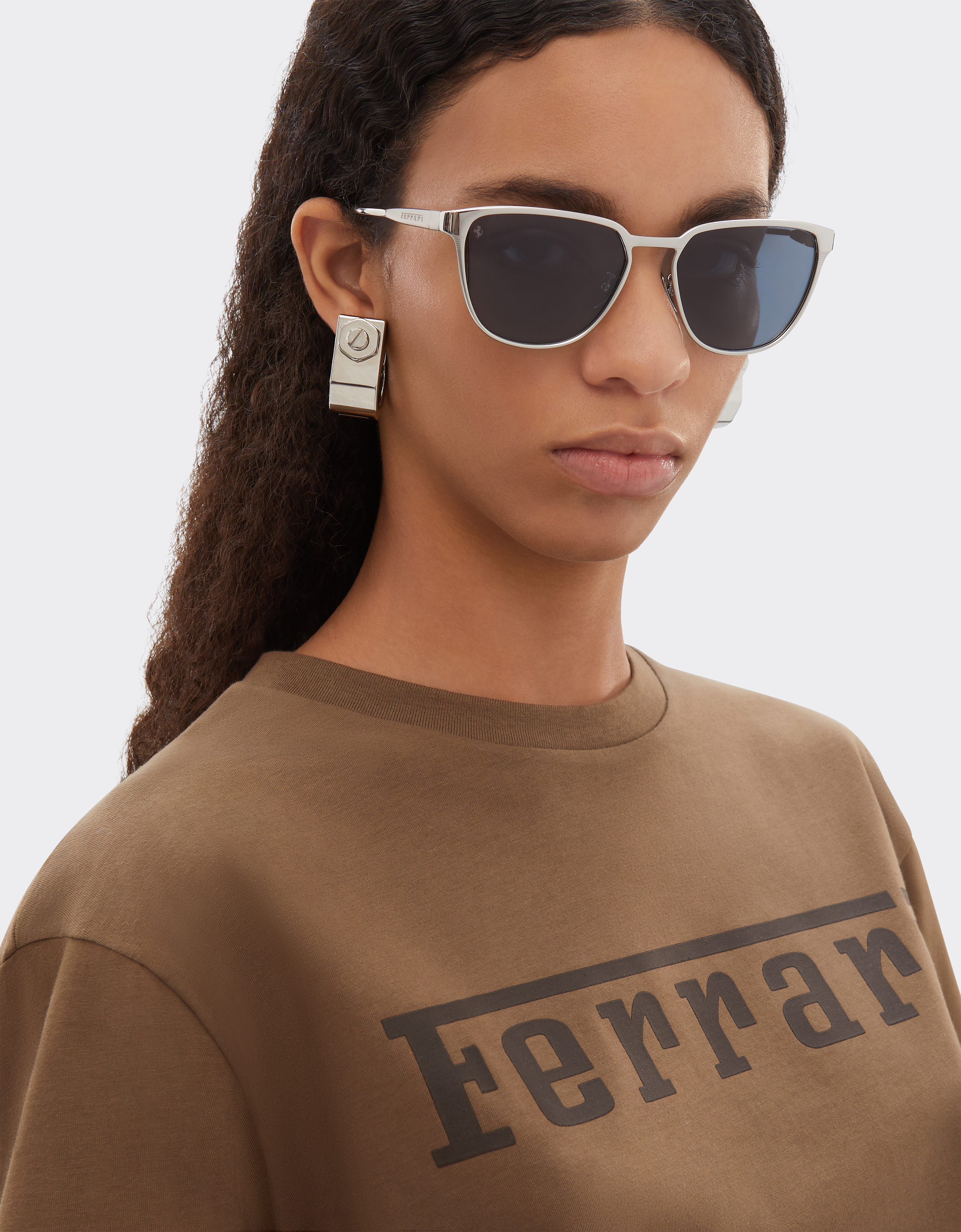  Ferrari Ferrari-sonnenbrille Aus  Silberfarbenemmetall  Mit Blauen Kristallgläsern -  Sonnenbrillen Silver Os 