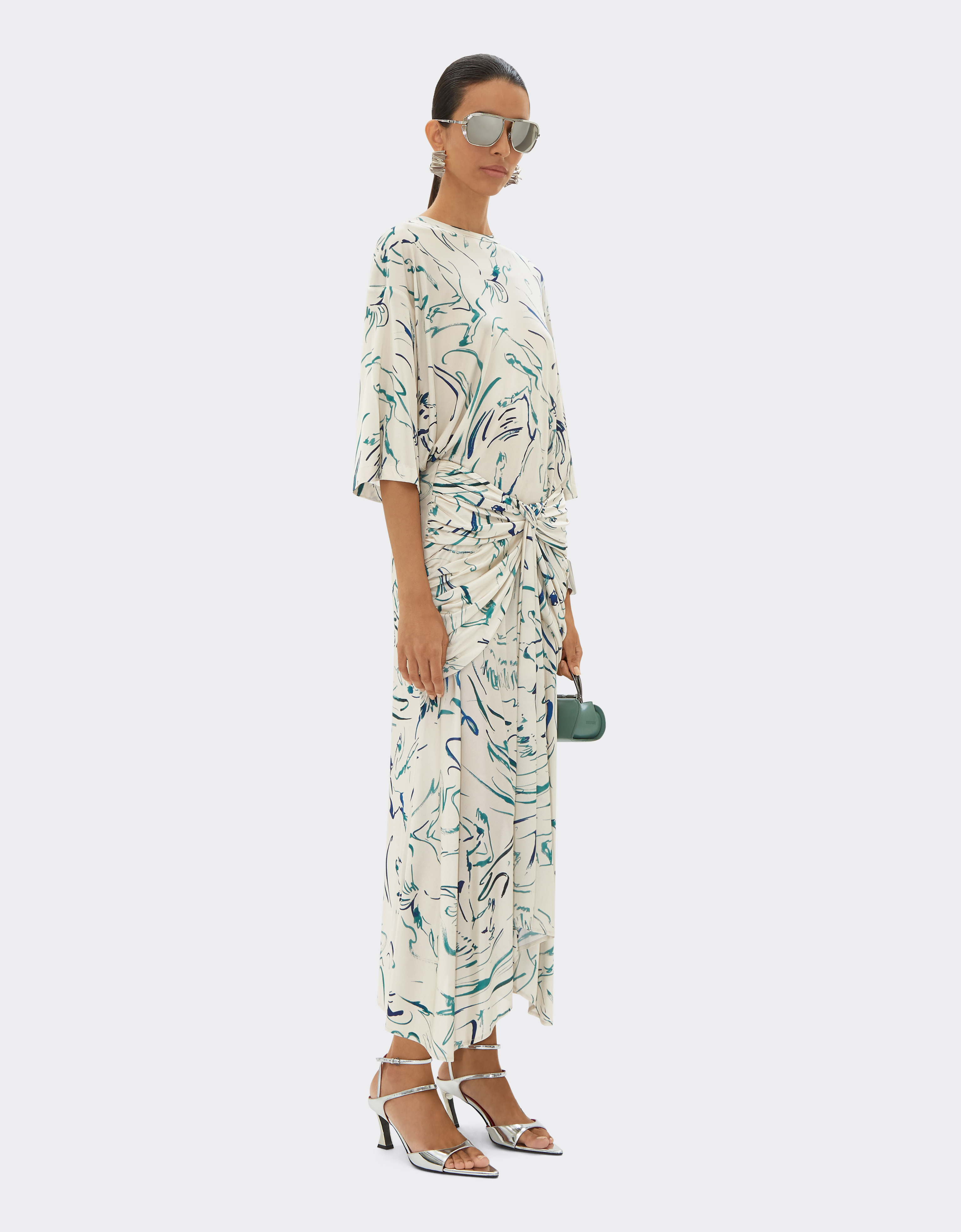 Ferrari Skirt In Viscose Fabric With Cavallino Print In Ecru