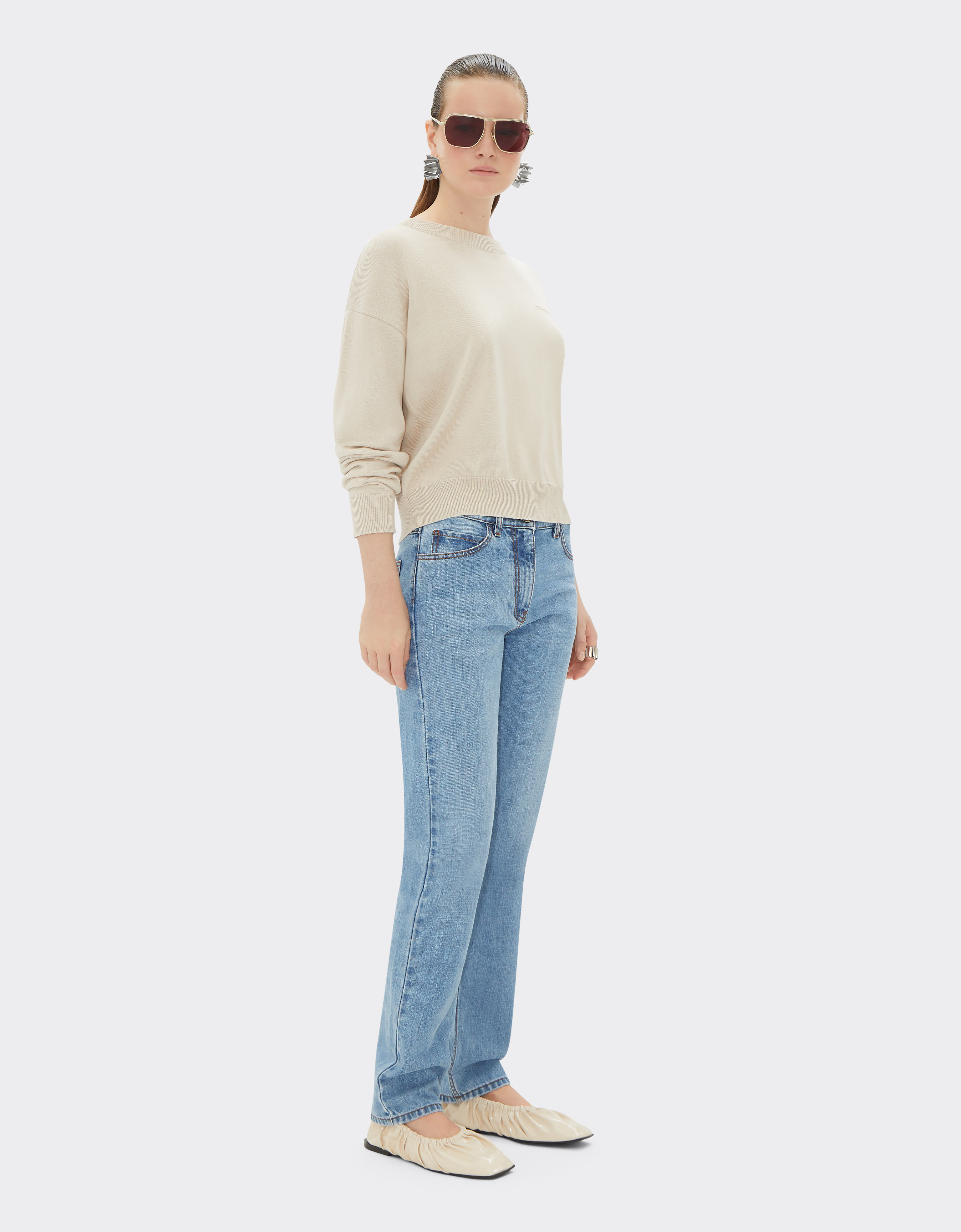  Ferrari Langärmliges Hemd Aus Baumwolle Und Seide - Female Sweatshirts & Strickwaren Ecru 42 
