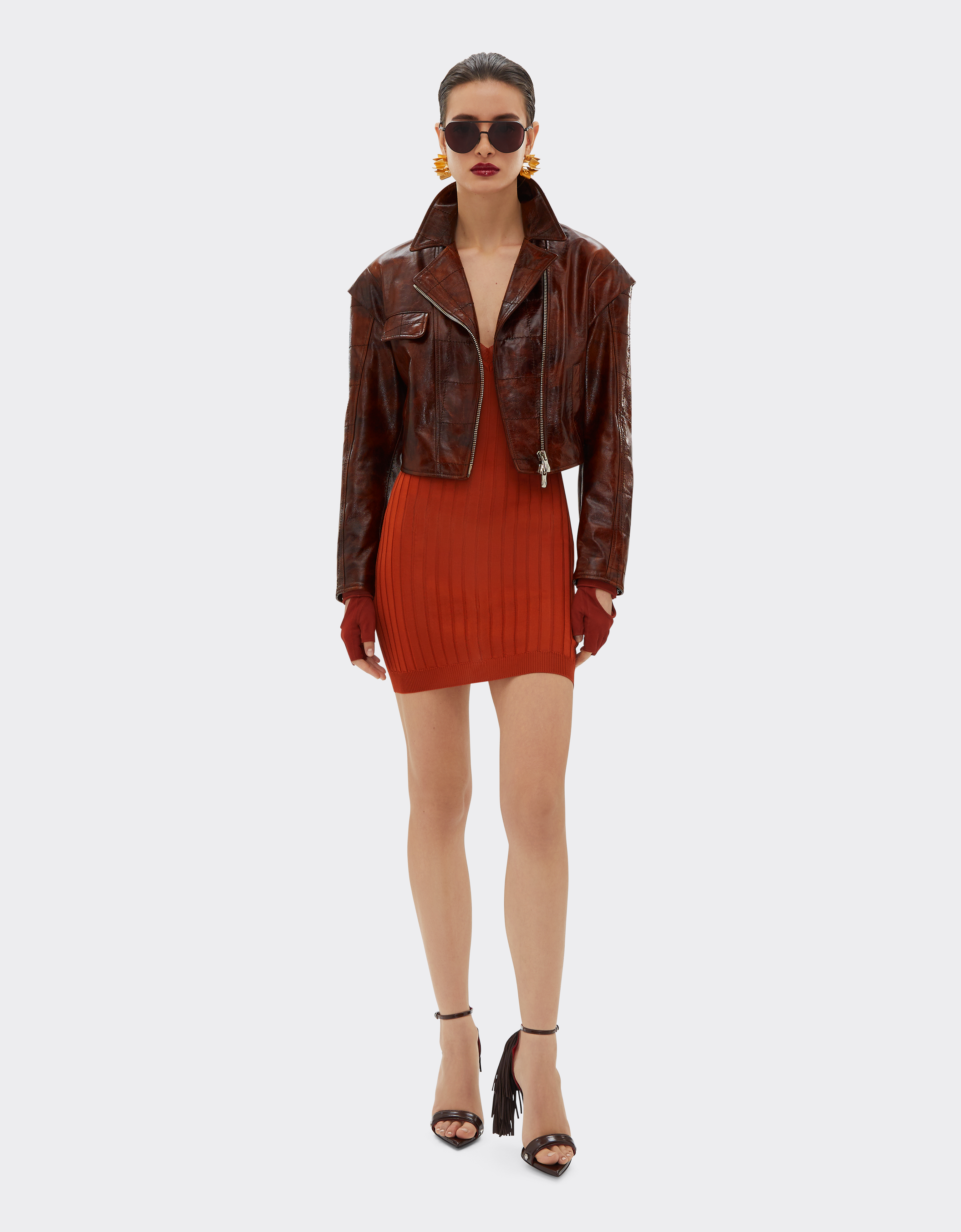Ferrari Biker Jacket In Radica Leather In Tabacco