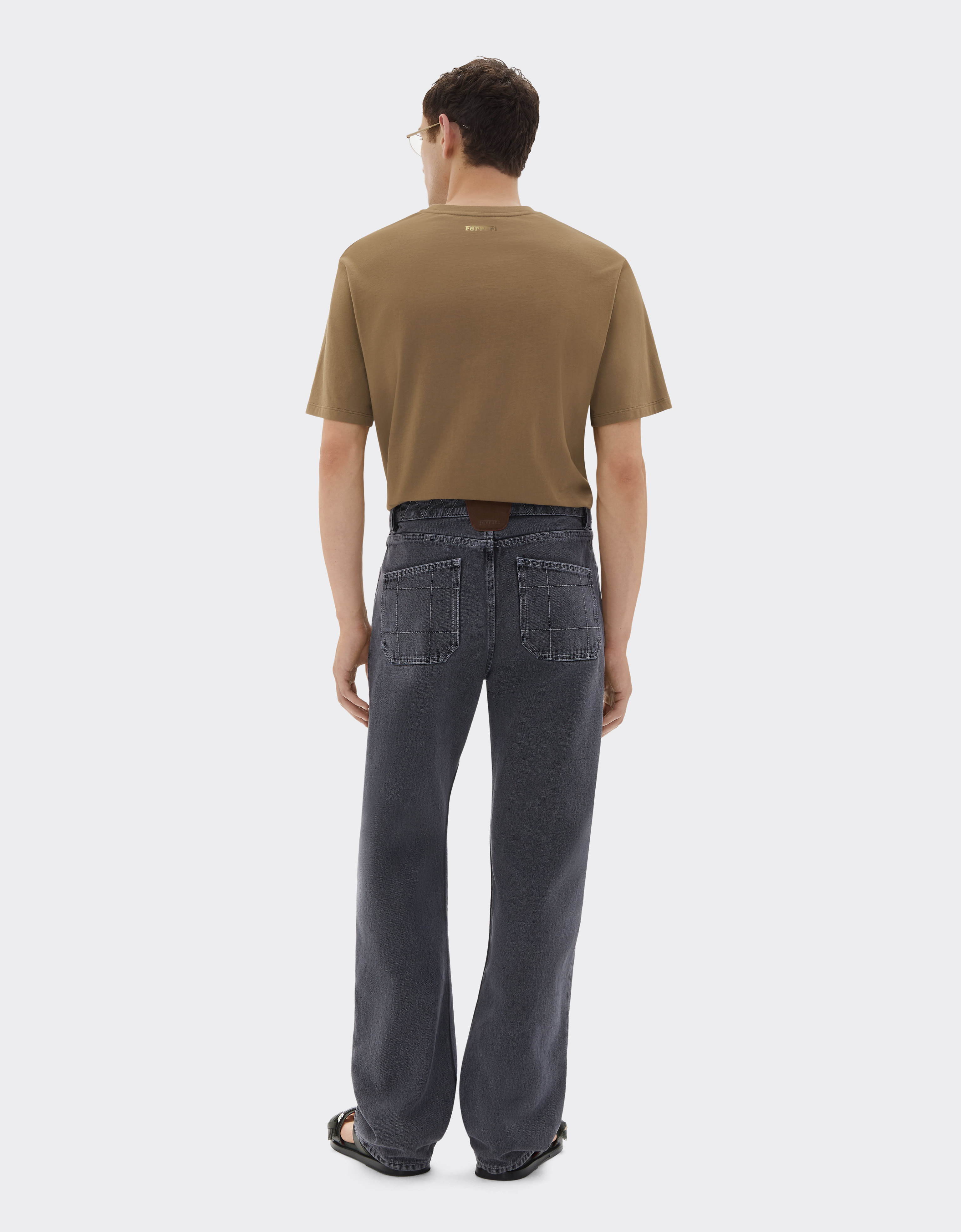 Ferrari Cotton T-shirt With Prancing Horse Print In Brown
