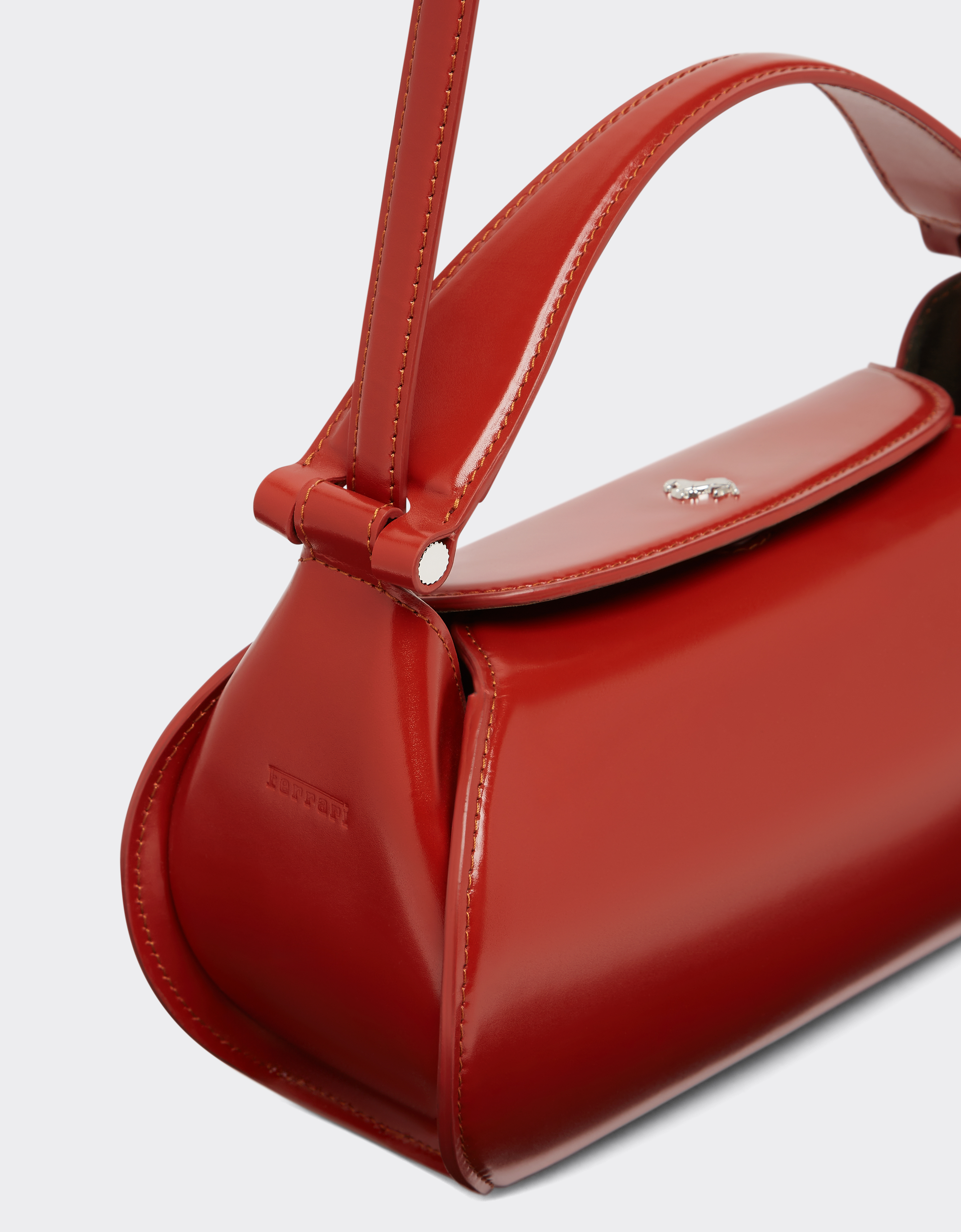 Ferrari Dino Bag With Shoulder Strap In Shiny Leather In Maison Red