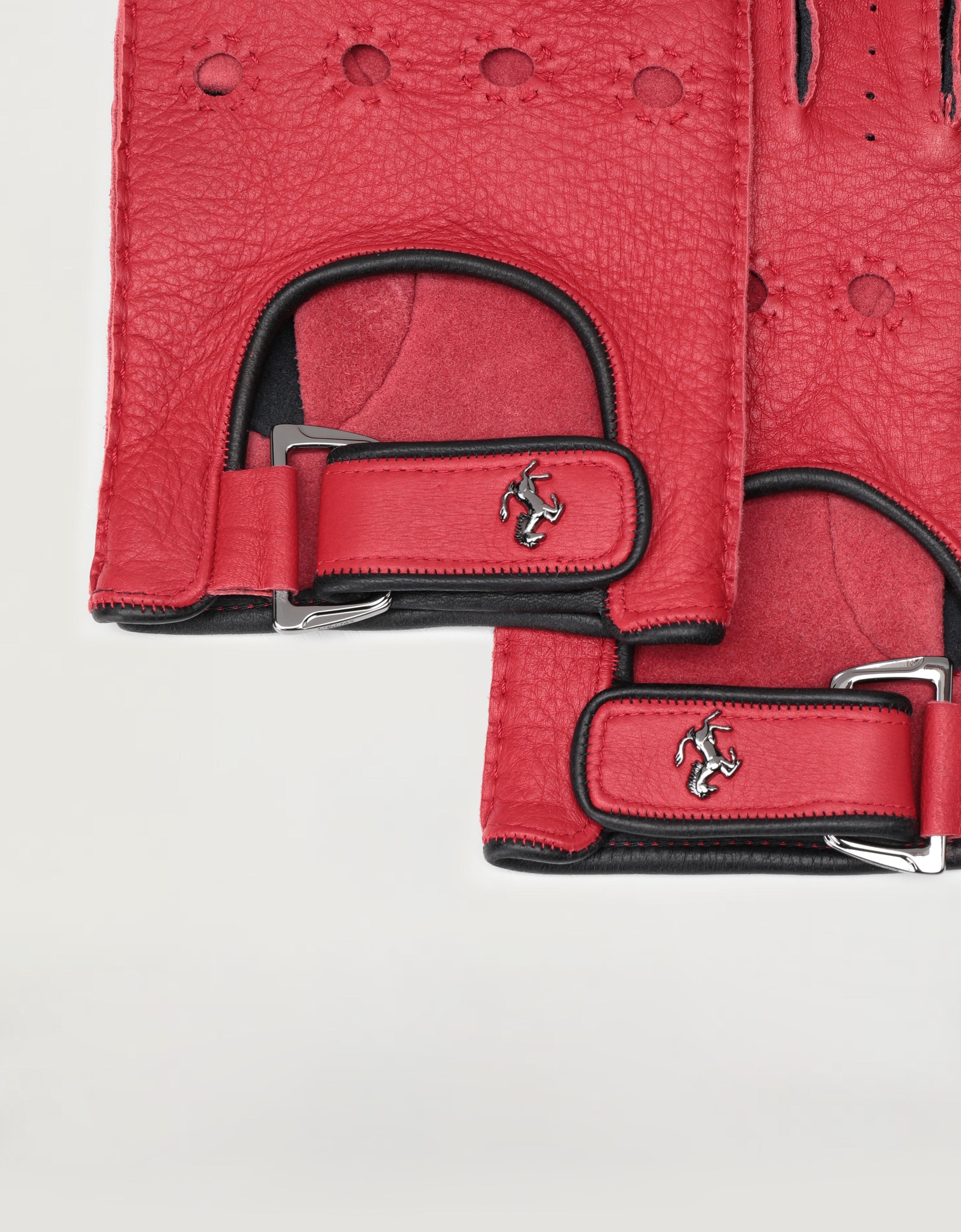 Ferrari Leather Driving Gloves With Prancing Horse Detail In Rosso Corsa