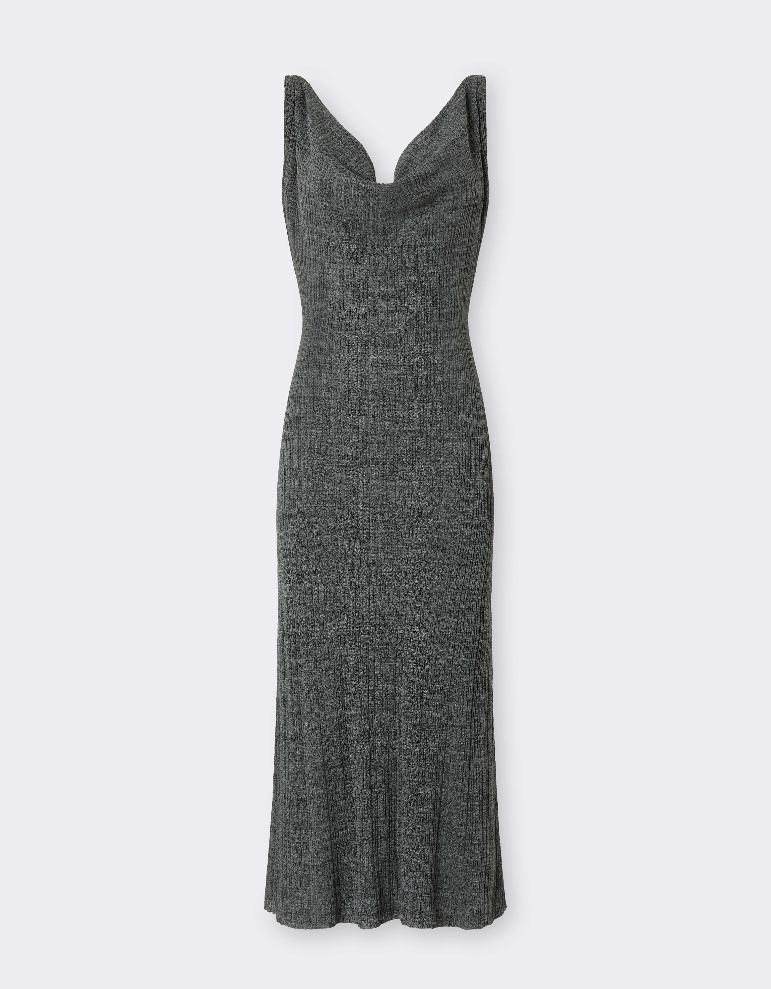 Ferrari Long Dress In Irregular Ribbed Linen In Gray