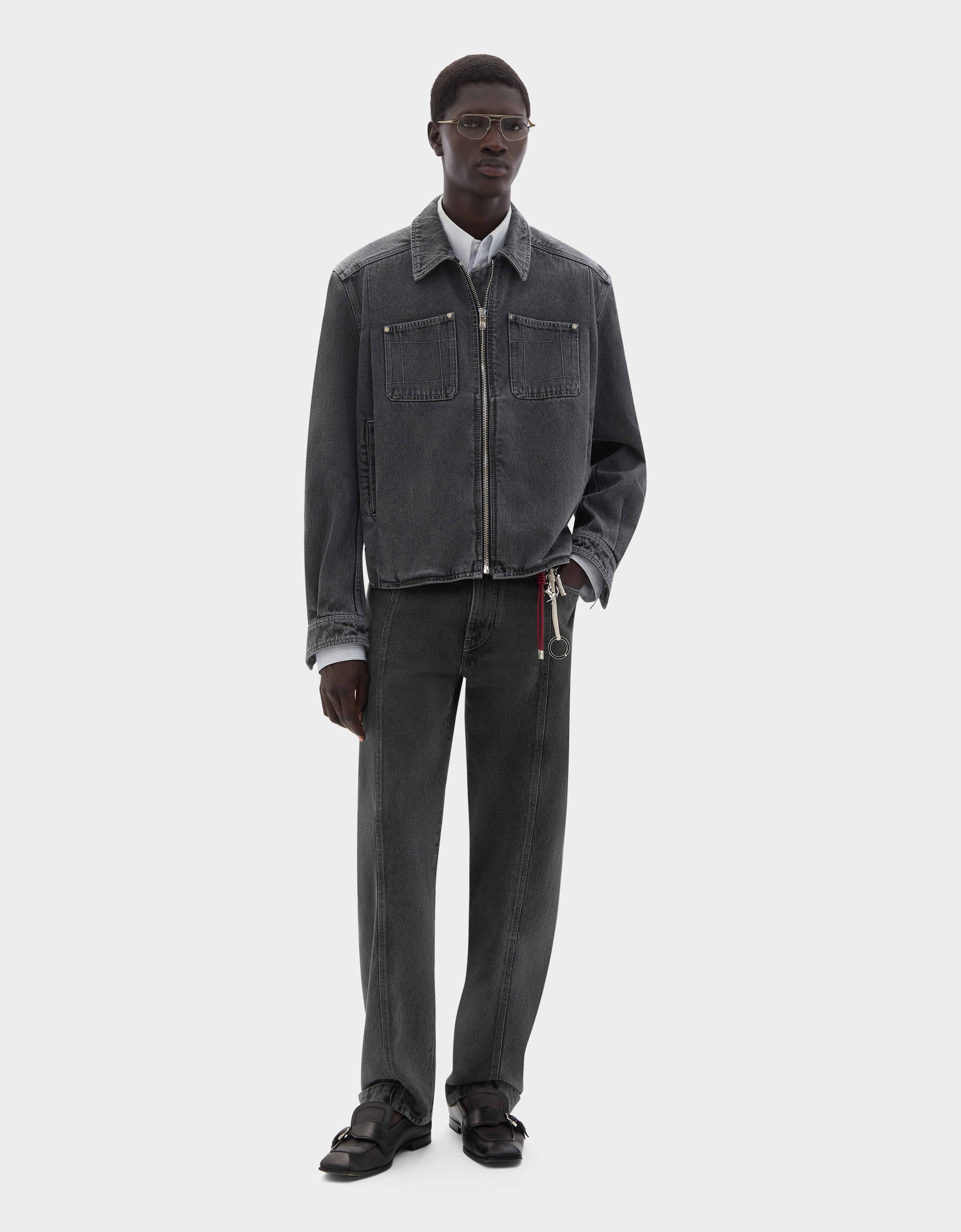 Ferrari Dark Marbled Denim Trousers In Gray