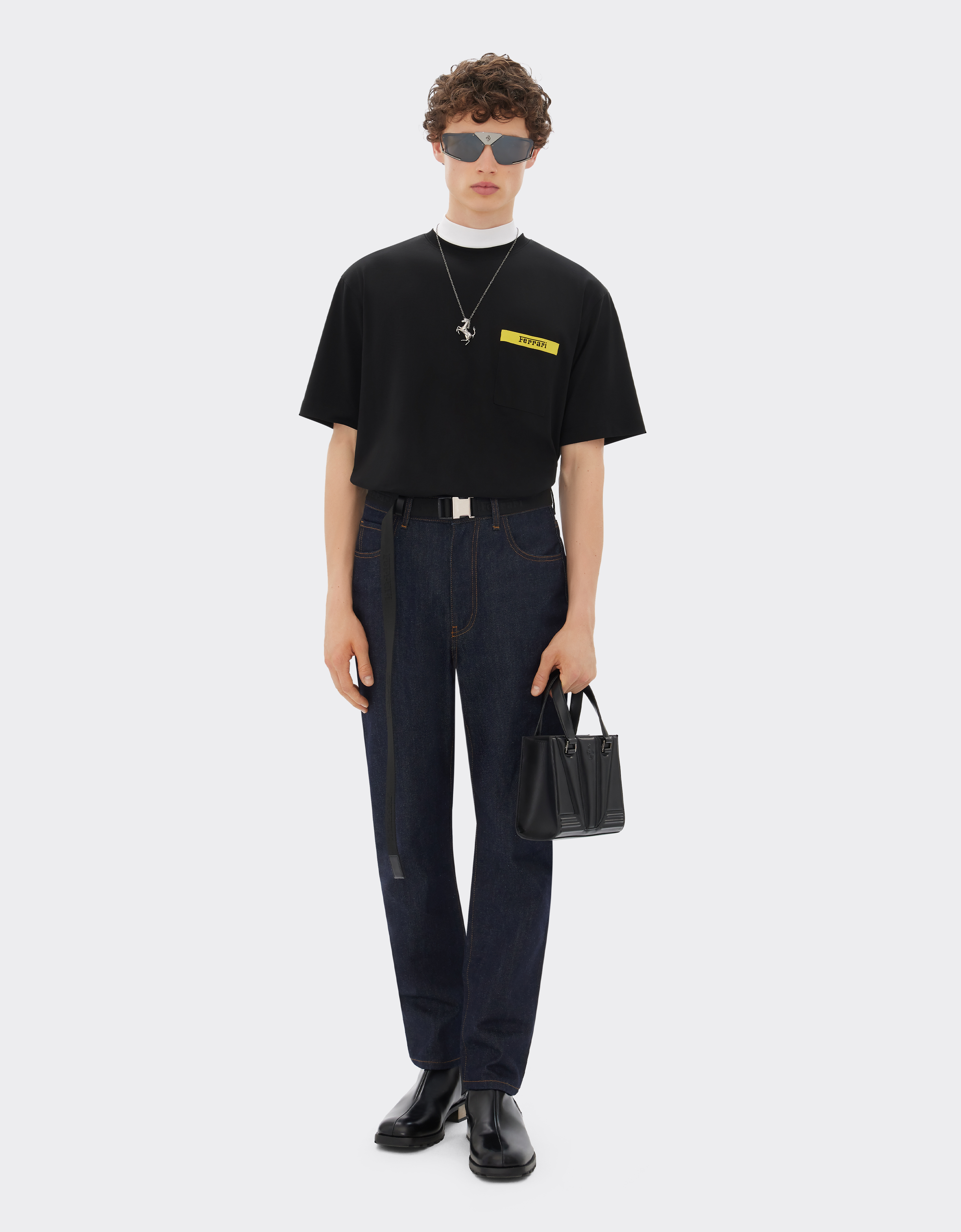 Shop Ferrari Cotton T-shirt With Contrast Detail In Black