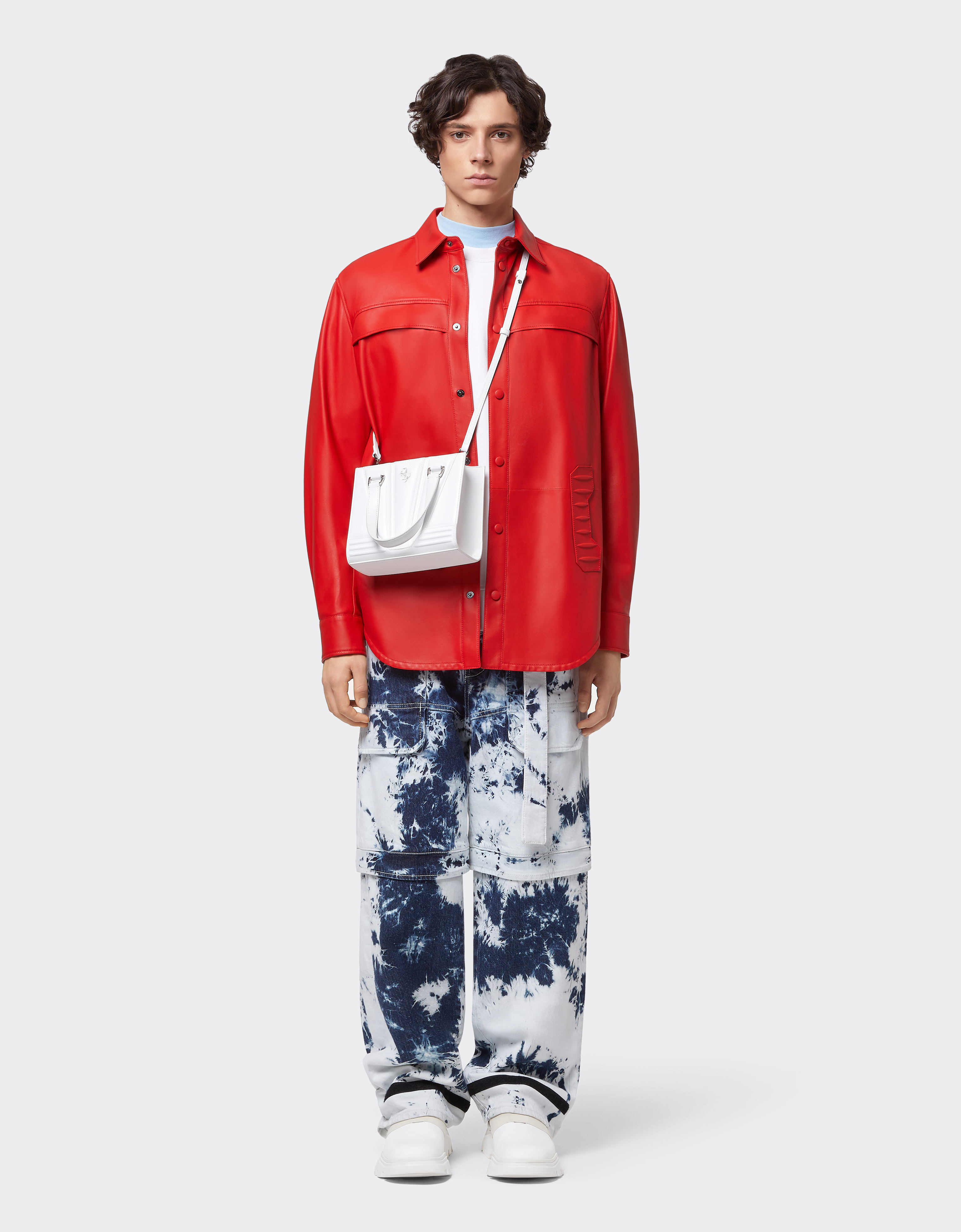 Ferrari Mini Tote Gt Bag In Leather With Prancing Horse Detail In Optical White