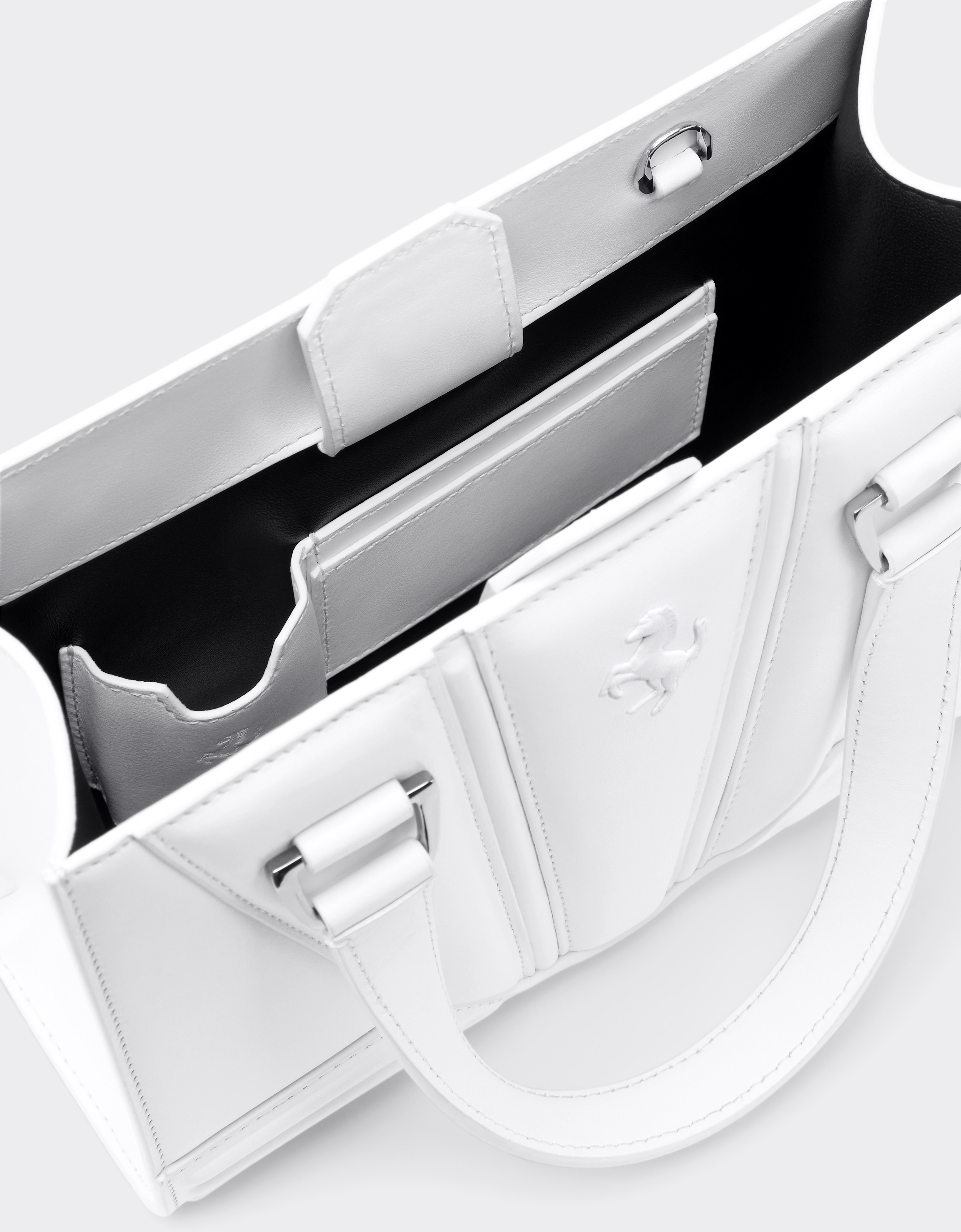 Ferrari Mini Tote Gt Bag In Leather With Prancing Horse Detail In Optical White