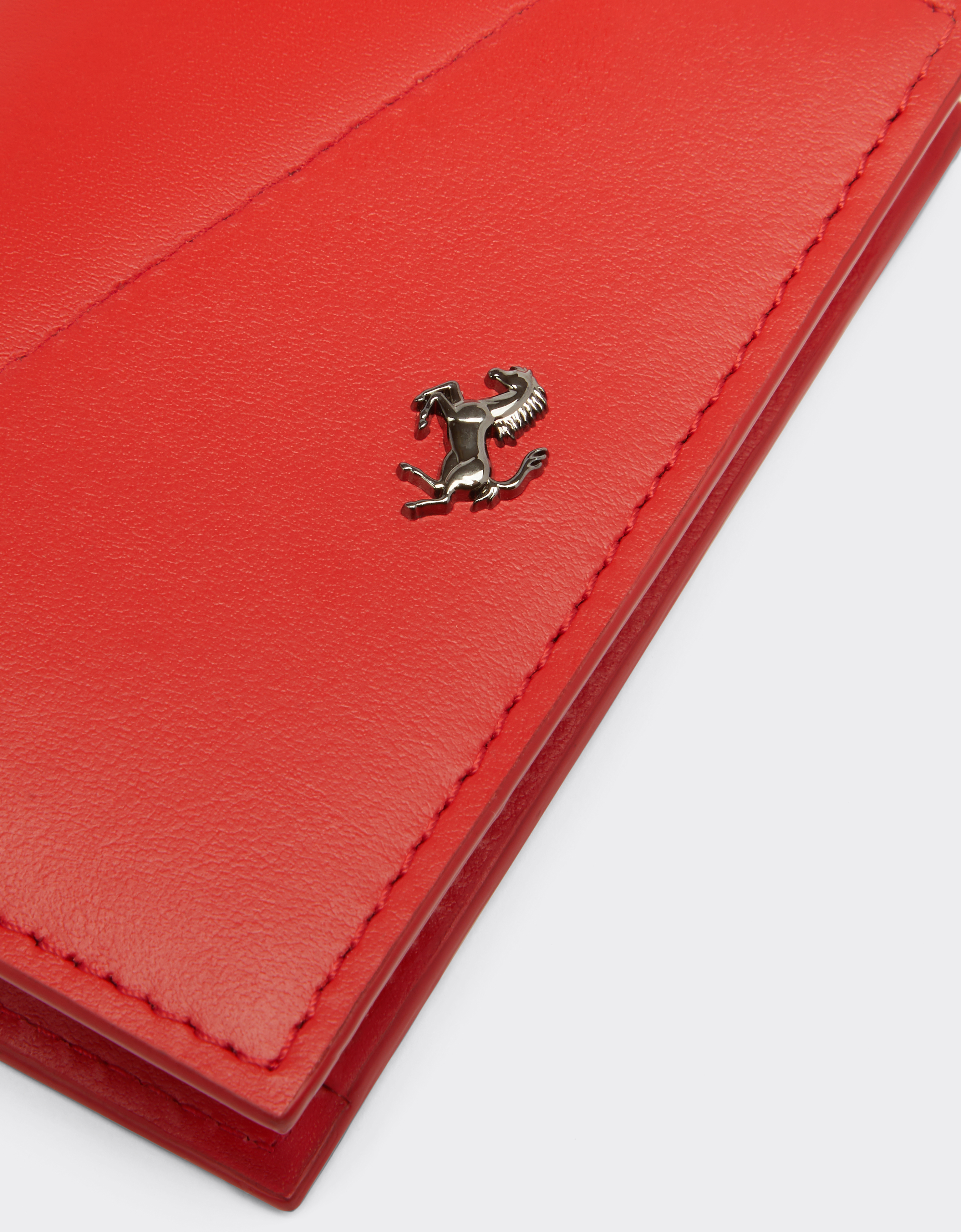 Ferrari Foldable Card Holder In Smooth Leather In Rosso Dino