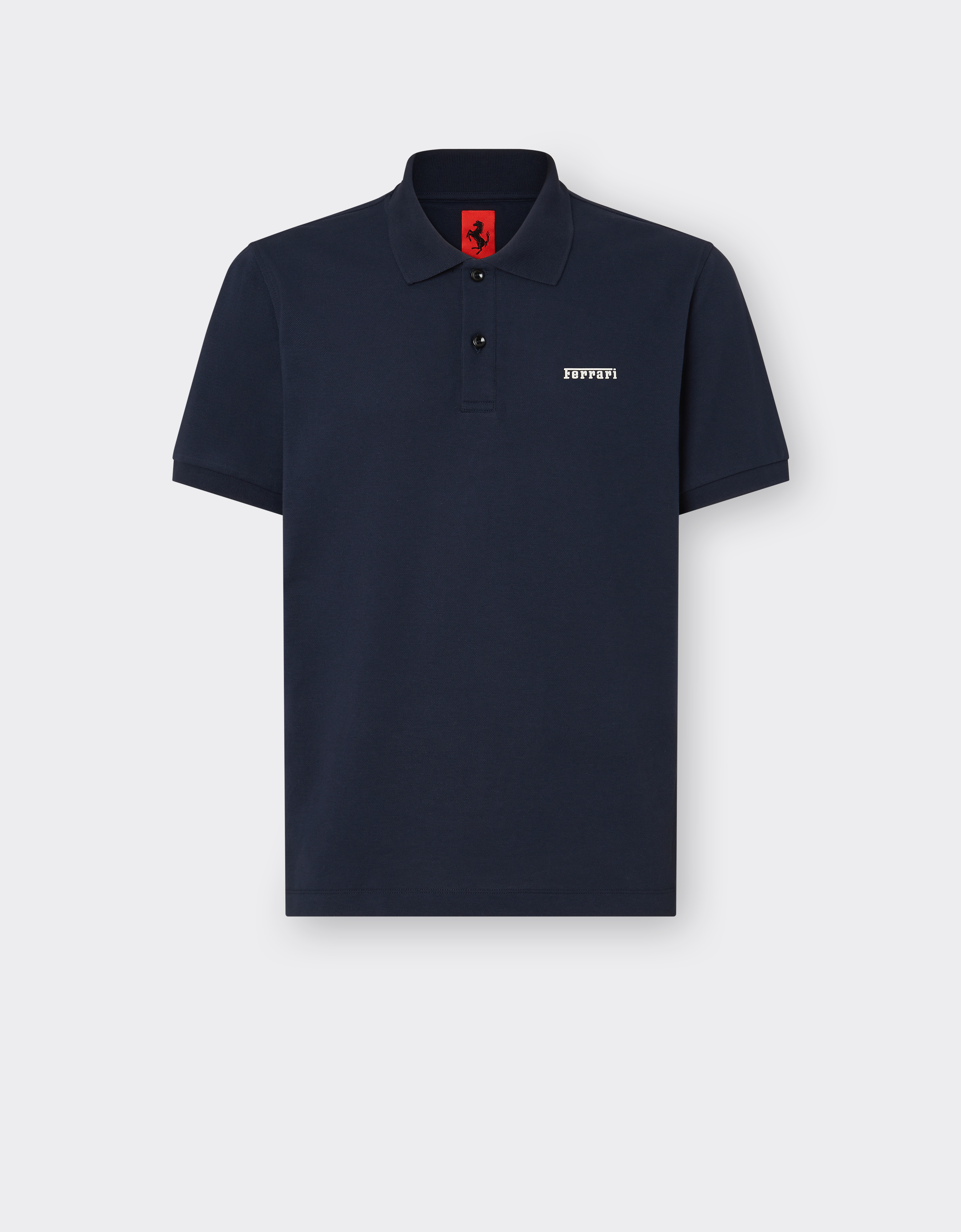 Ferrari Cotton Polo Shirt With  Logo In Navy