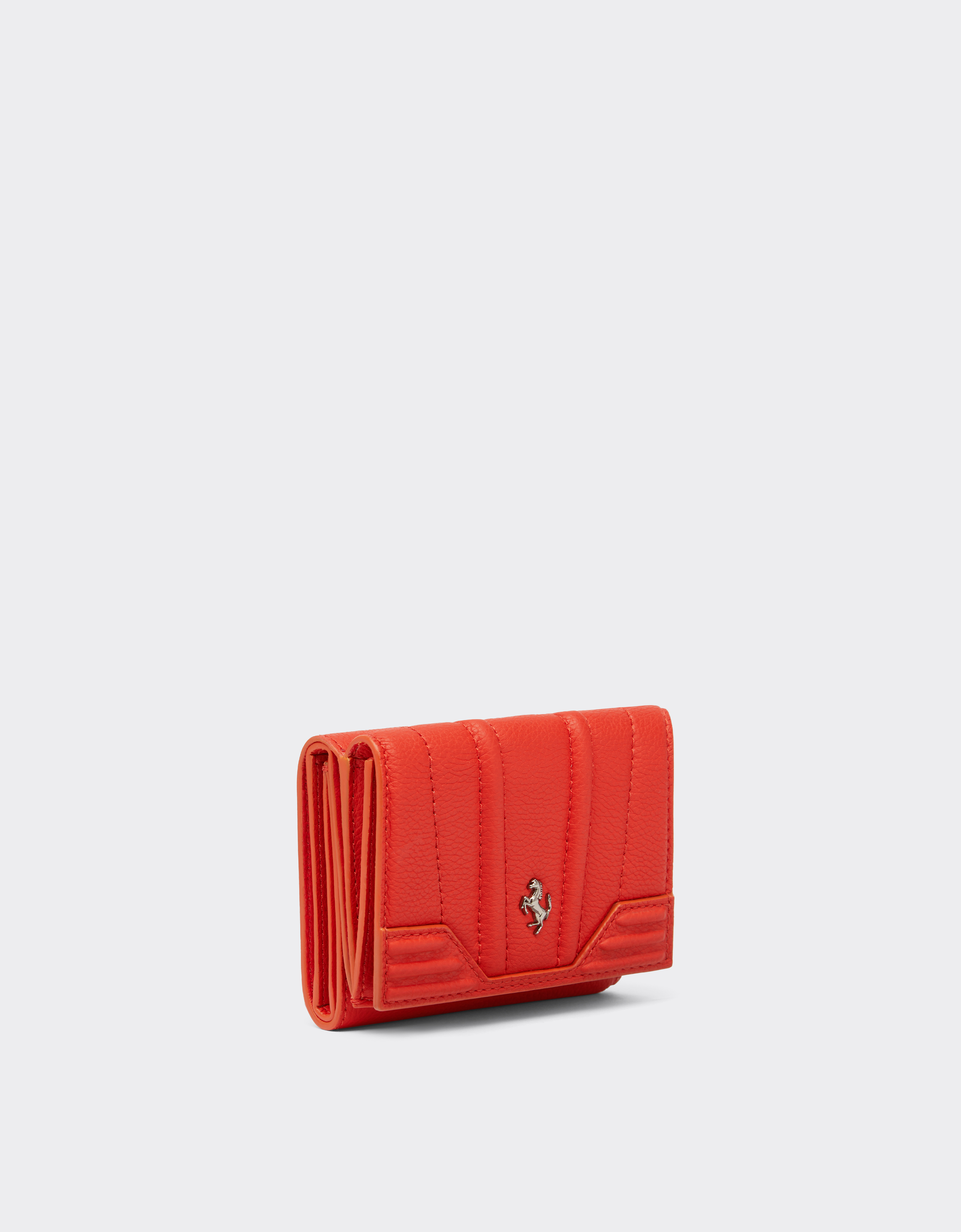 Ferrari Tri-fold Wallet In Textured Leather In Rosso Dino