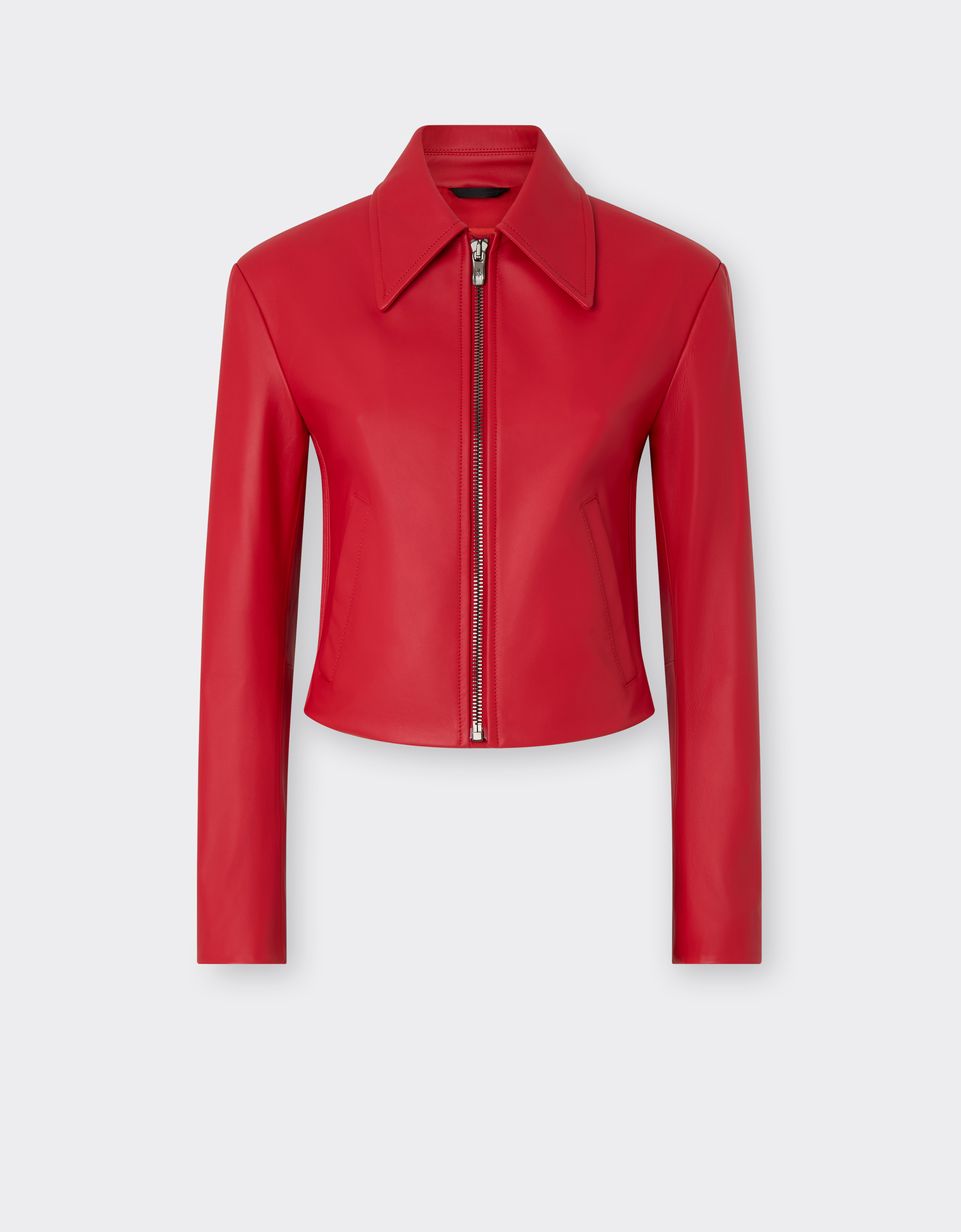 Ferrari Nappa Leather Biker Jacket In Red