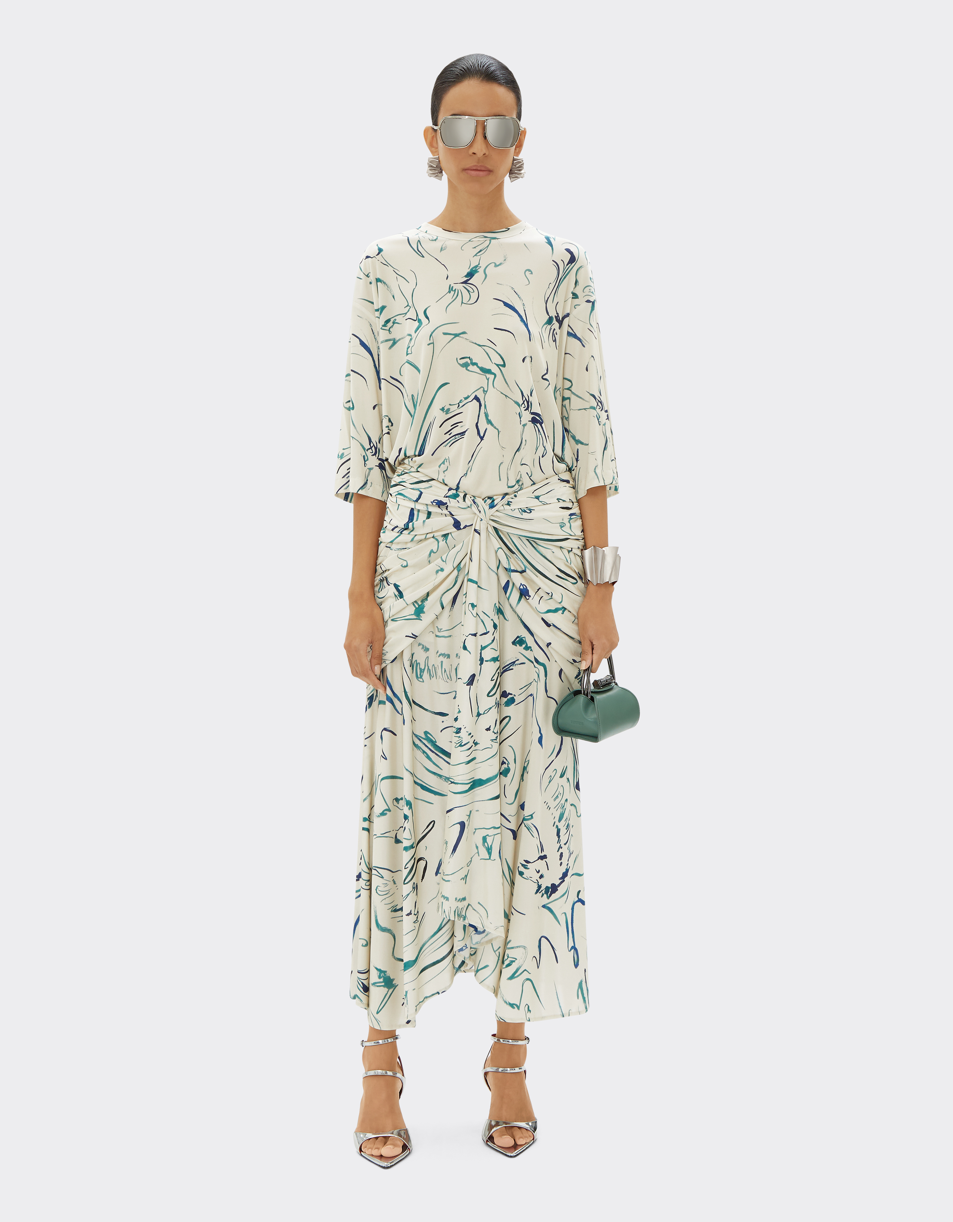 Ferrari Skirt In Viscose Fabric With Cavallino Print In Ecru