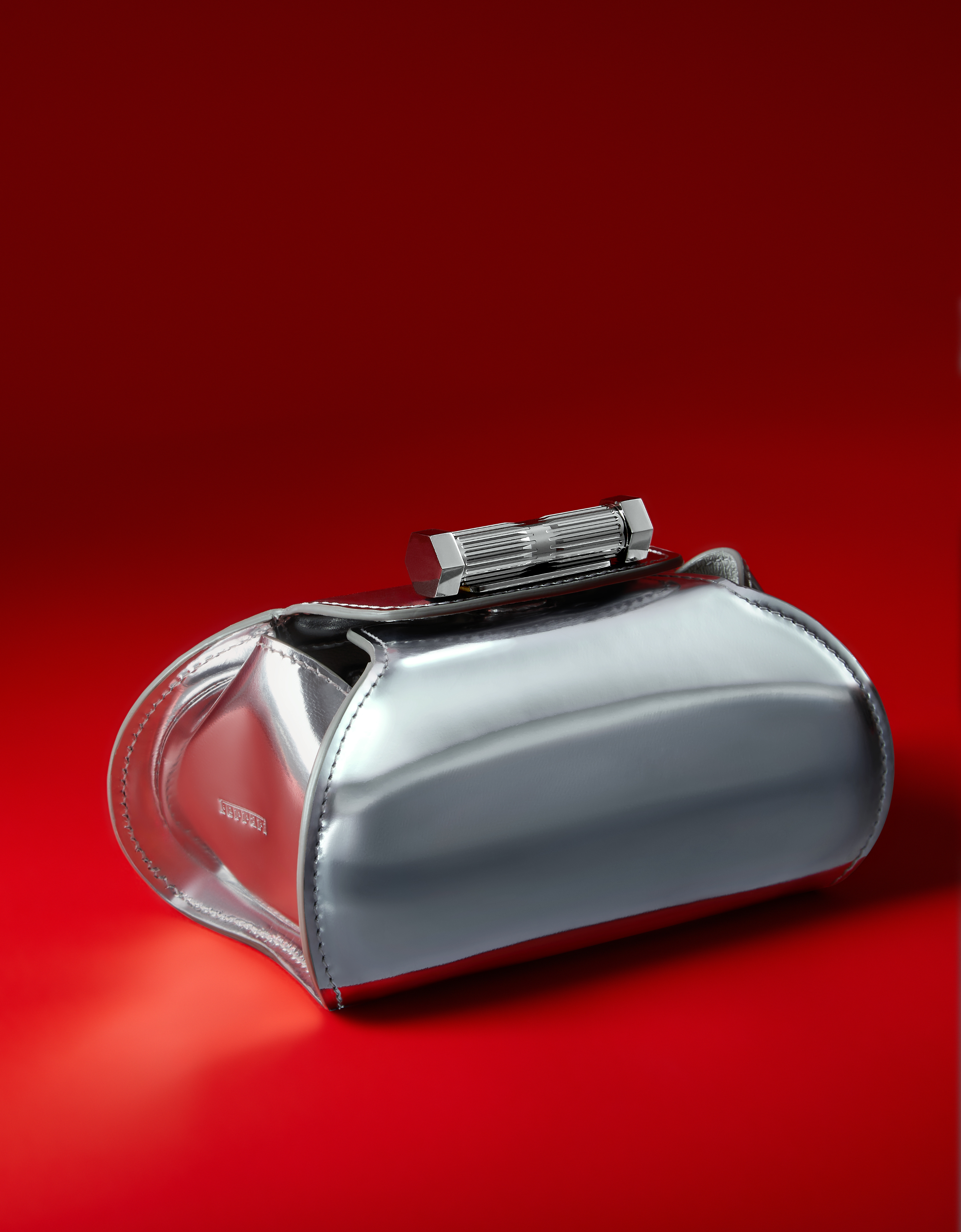 Ferrari Mini Bowling Bag In Mirrored Leather In Silver