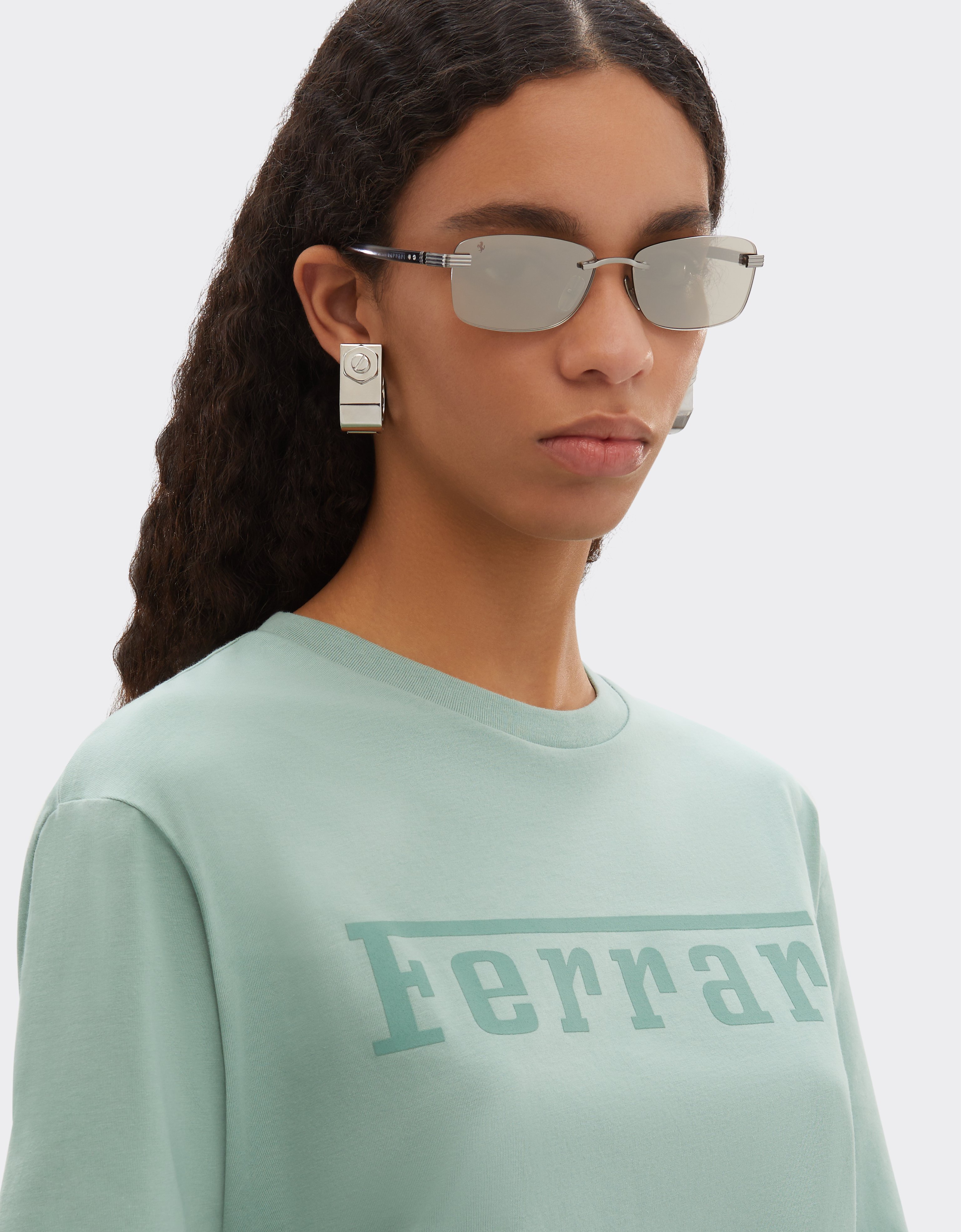  Ferrari Ferrari Sunglasses In  Brushed Silver-colored Titanium  And Acetate With Transparent Gold Lenses With White Mirror Coating -  Sunglasses Silver Os 